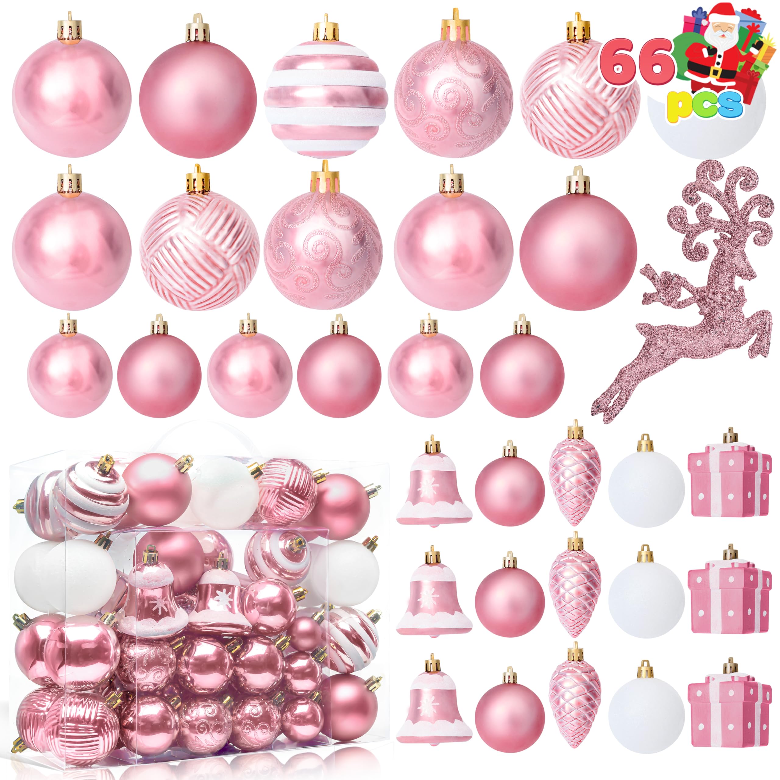 Joiedomi 66 Pcs Christmas Assorted Ornaments, Shatterproof Christmas Ornaments for Holidays, Party Decoration, Tree Ornaments, Events, and Christmas (Rose Gold)