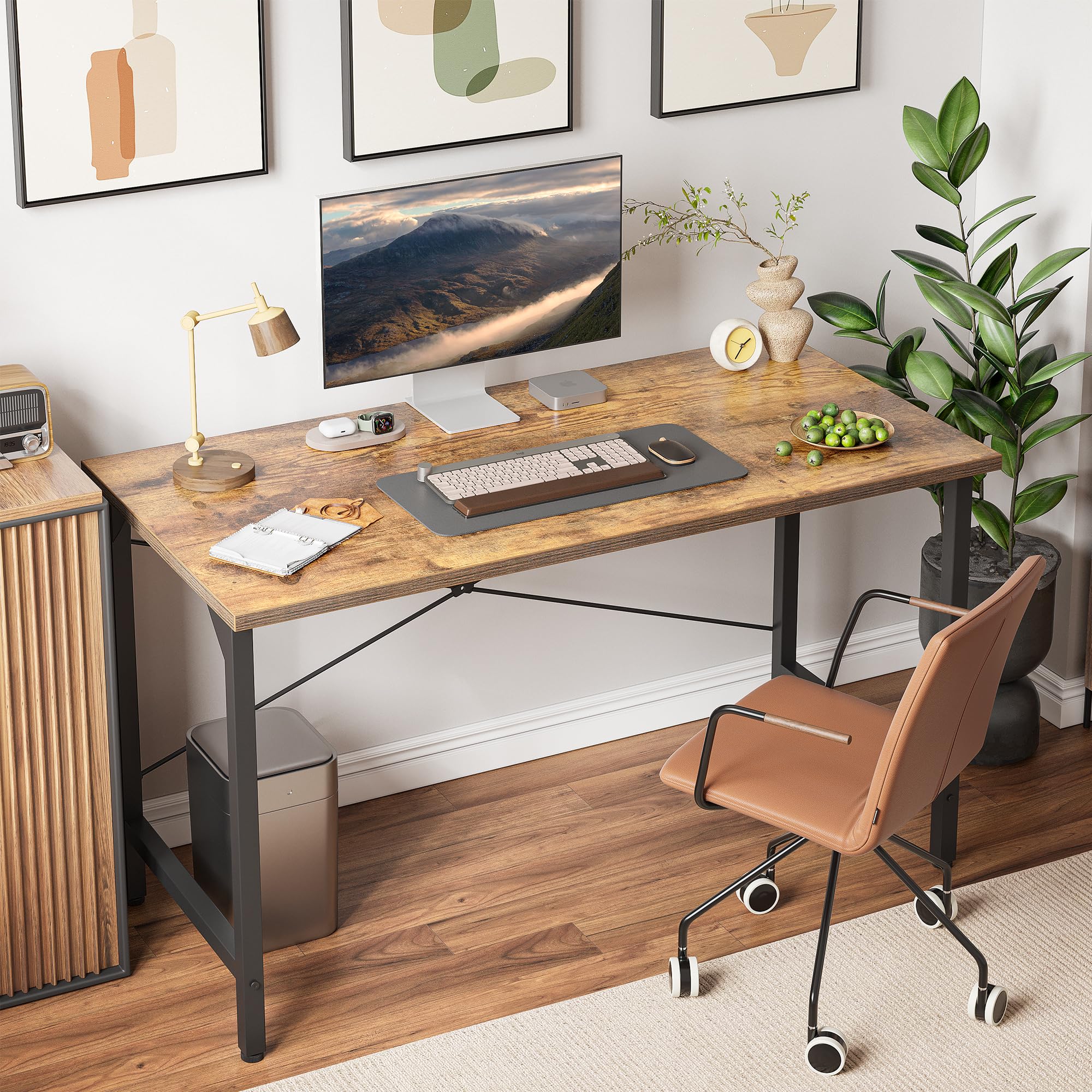 BEXEVUE Escritorio de 120 x 48 cm, pequeño Escritorio para Ordenador, Mesa de Oficina para Estudio, Dormitorio, diseño Industrial, Estructura de Metal, Mesa de PC de Madera para el hogar y la Oficina