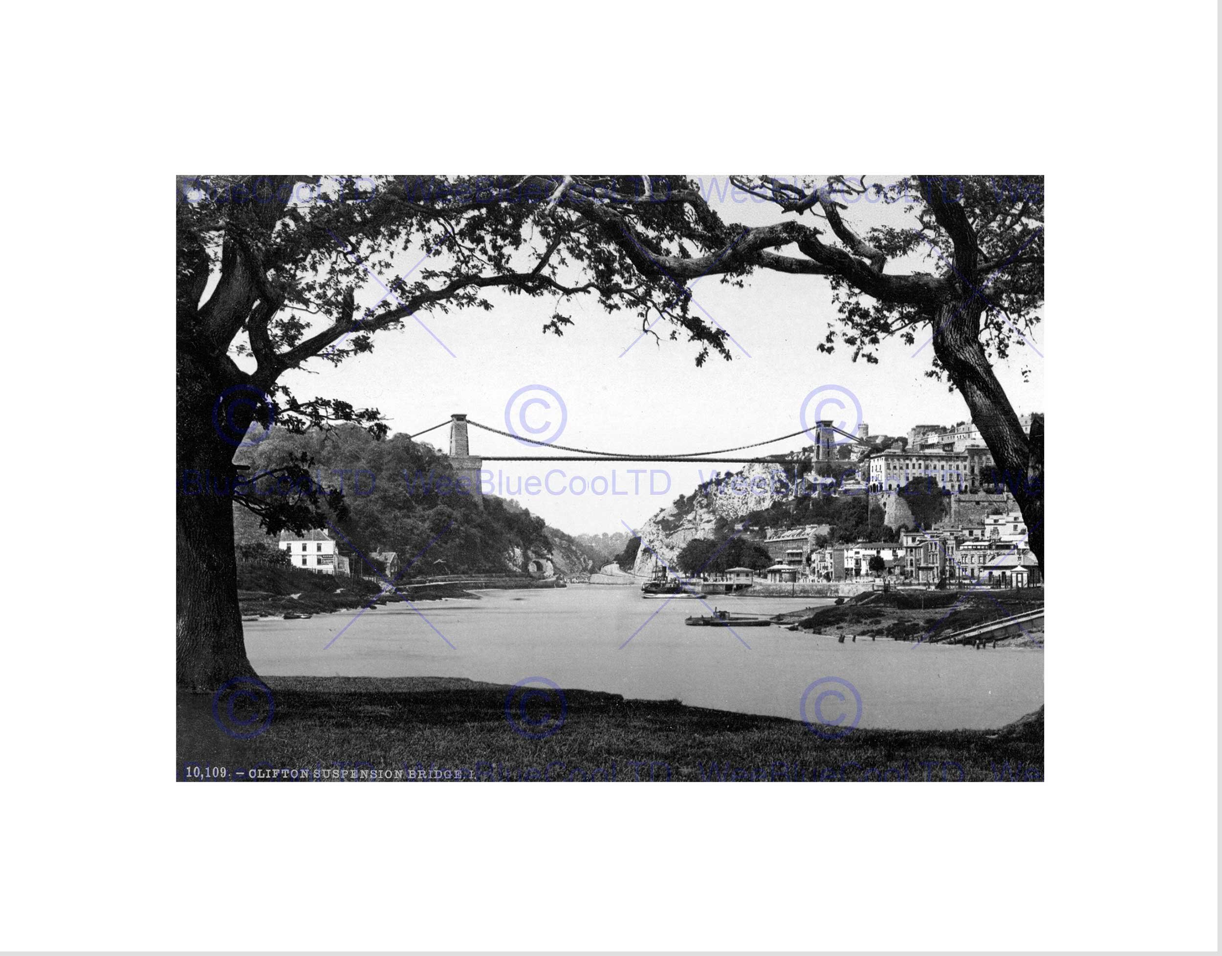 Wee Blue Coo Bristol Clifton Suspension Bridge From The Ferry England BW Art Wall Art Print