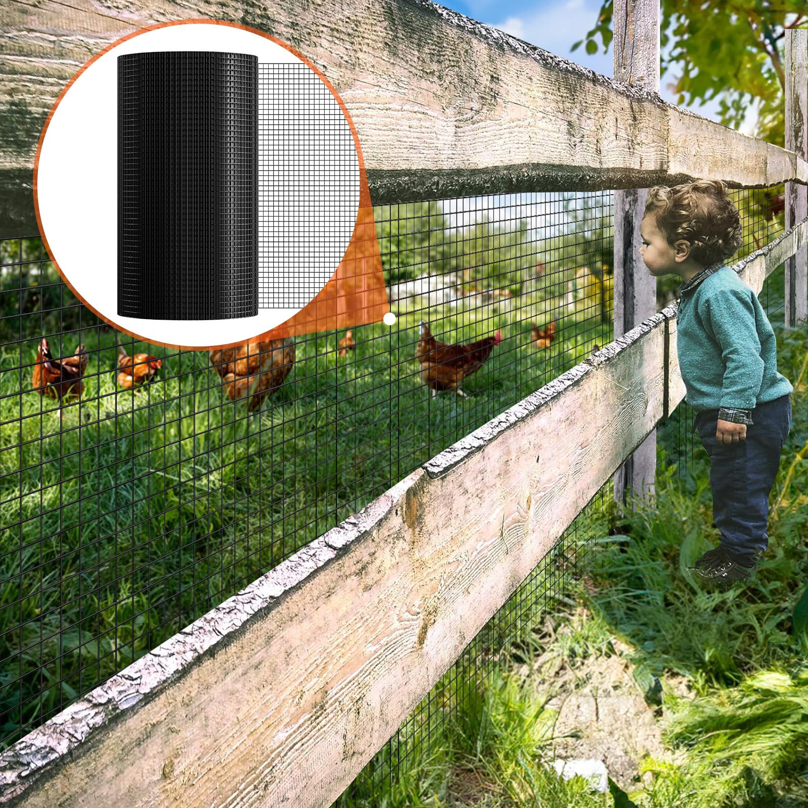 VEVOR Volierendraht 61 x 3048 cm, Gartenzaun, 1,06 mm Maschendrahtzaunrolle, Vinylbeschichtetes Drahtzaun für Hühnerstallbarrieren, Kaninchen- und Schlangenzäune, Geflügelgehege