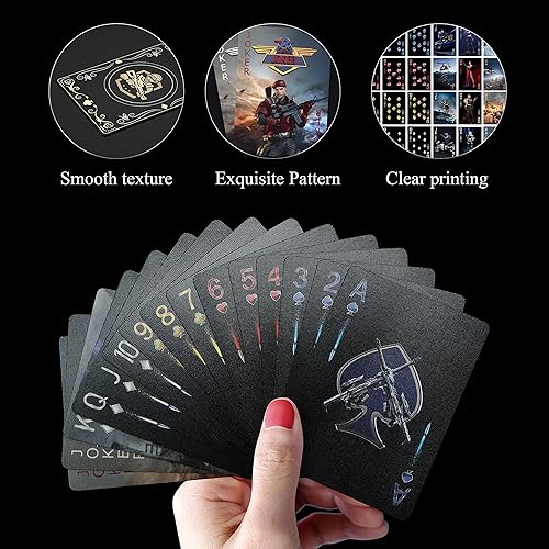 Vista 30 de WJPC Cartas de juego impermeables de plástico fáciles de barajar, cartas de póquer de dragón negro para juego y fiesta, baraja de cartas (dragón)