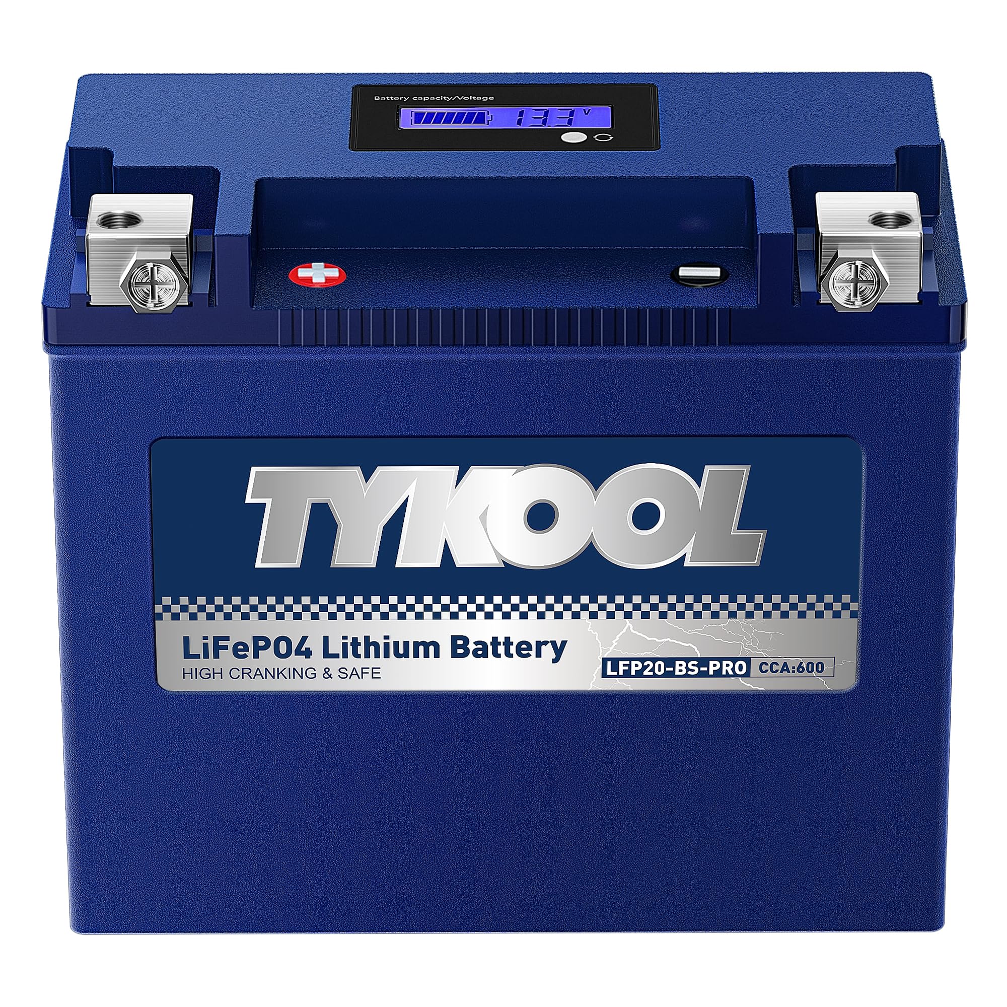 TYKOOL LFP20-BS-PRO Lithium Battery, Replaces YTX20-BS YTX20H-BS GYZ20H, 650CCA 12Ah fits for Indian Chief Scout Arctic Cat Alterra ZR 8000 Yamaha SR Viper Moto Guzzi California, Digital Readout [+ -]