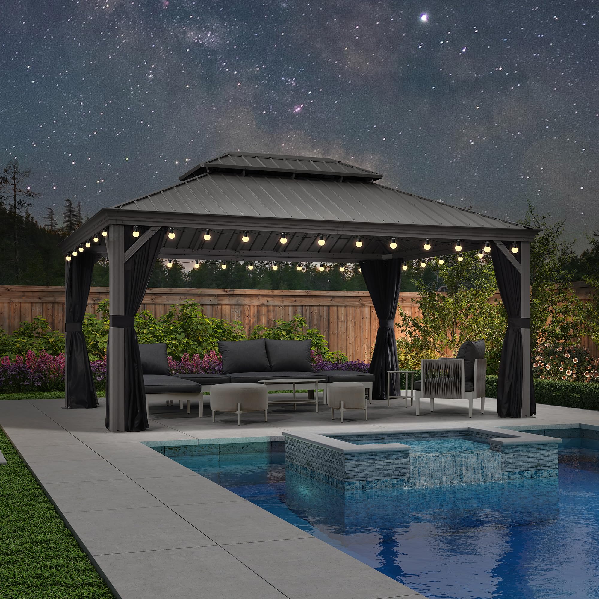 Purple Leaf 12 X 16 Hardtop Aluminum Gazebo With Netting