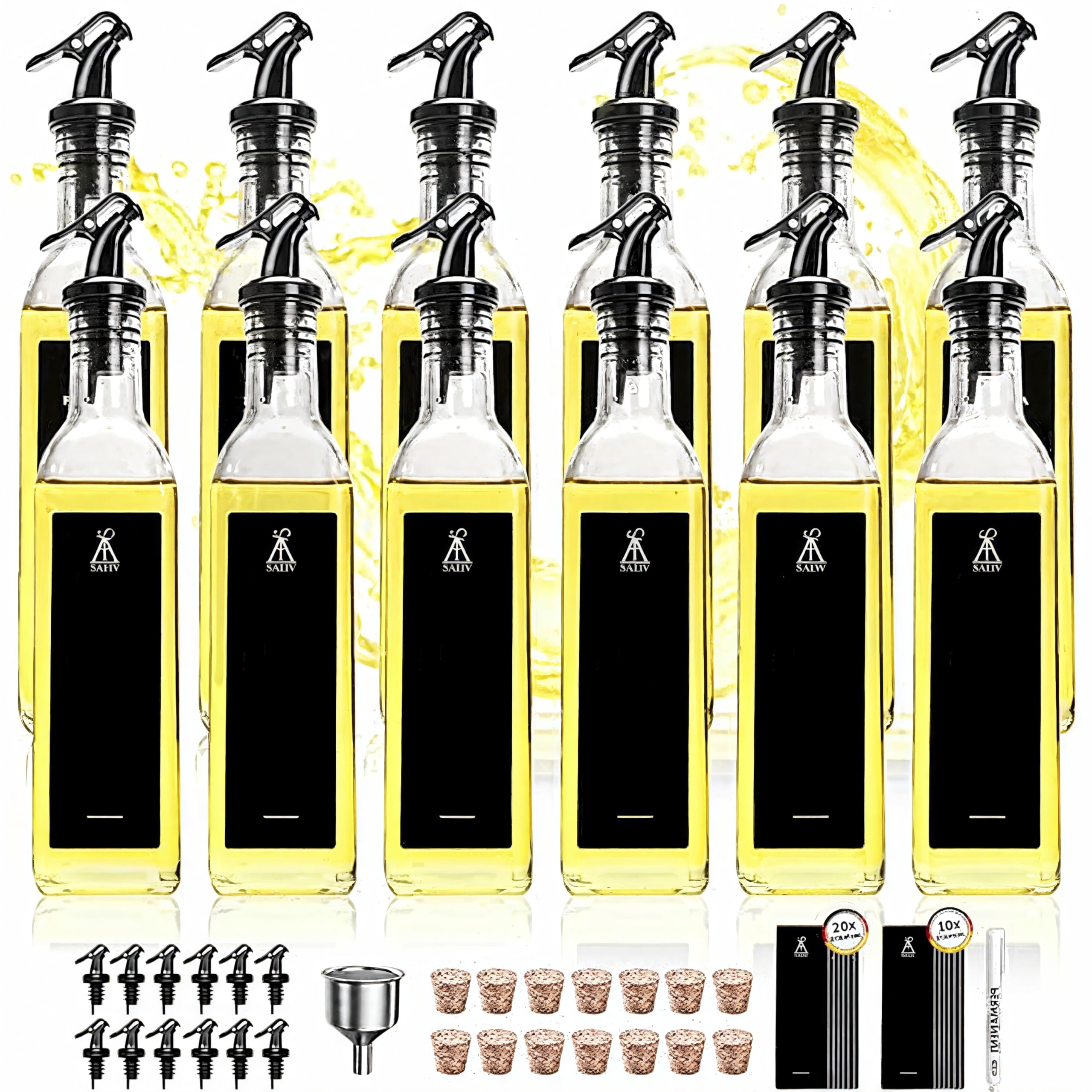 SAEIV 160 ml Ölflasche Glas 12 Set, Kleine und handliche Öl Essig Spender, Oil bottle, Ölflasche mit Ausgießer, Ölflaschen zum Befüllen, DIY-Etiketten, Unterwegs-Ölflaschen für BBQ