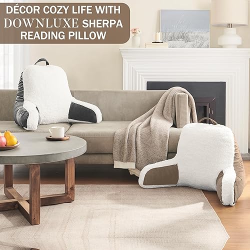 Miniatura 7 de downluxe Almohada de lectura Sherpa con brazos, almohada de espalda para sentarse en la cama, almohada para adultos con espuma viscoelástica