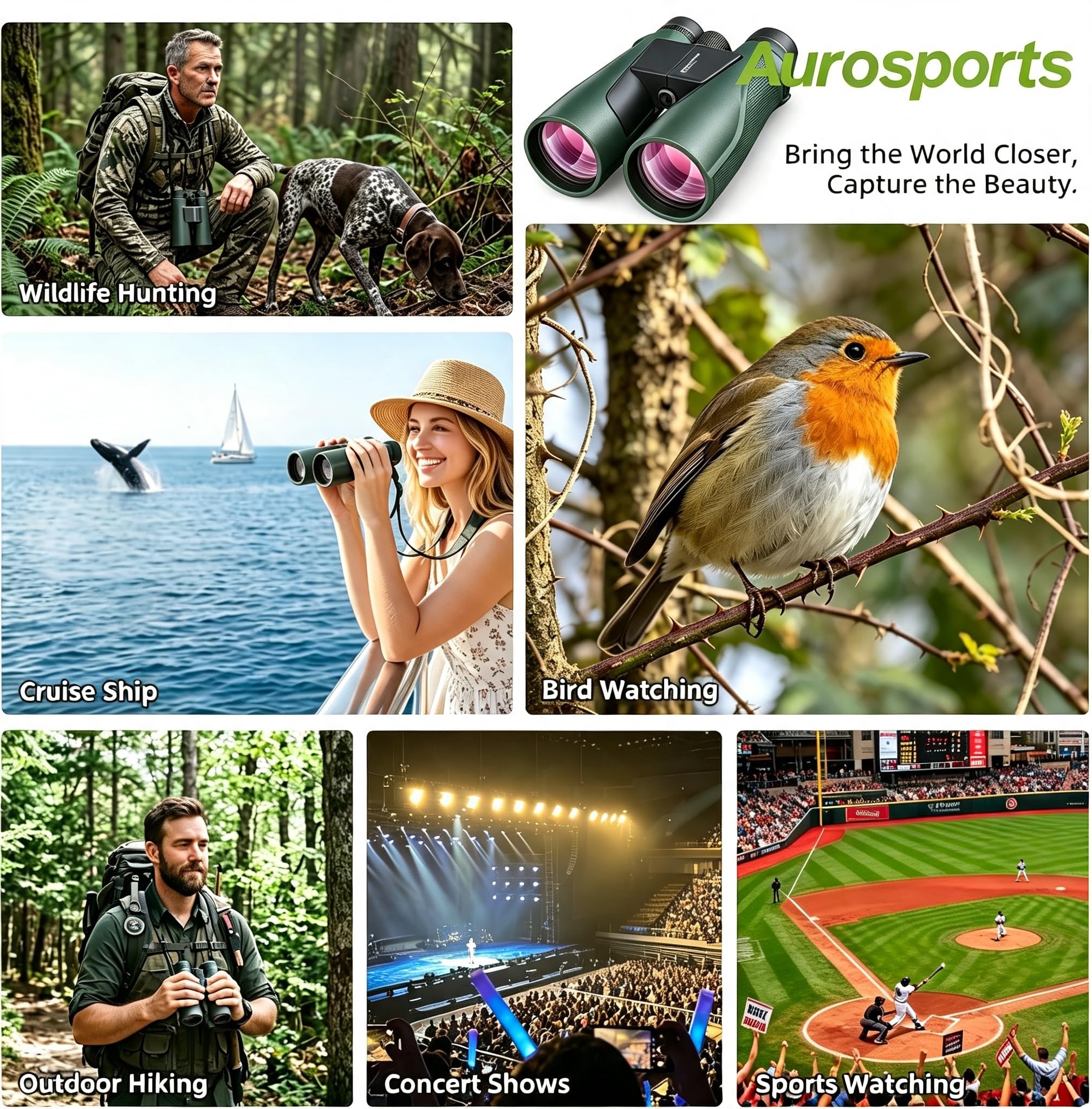 Jumelles 15 x 56 pour Adultes Haute Puissance – Jumelles Aurosports HD avec Vision Claire en Faible luminosité – Légères et faciles à Mettre au Point pour l'observation des Oiseaux, la Chasse, la