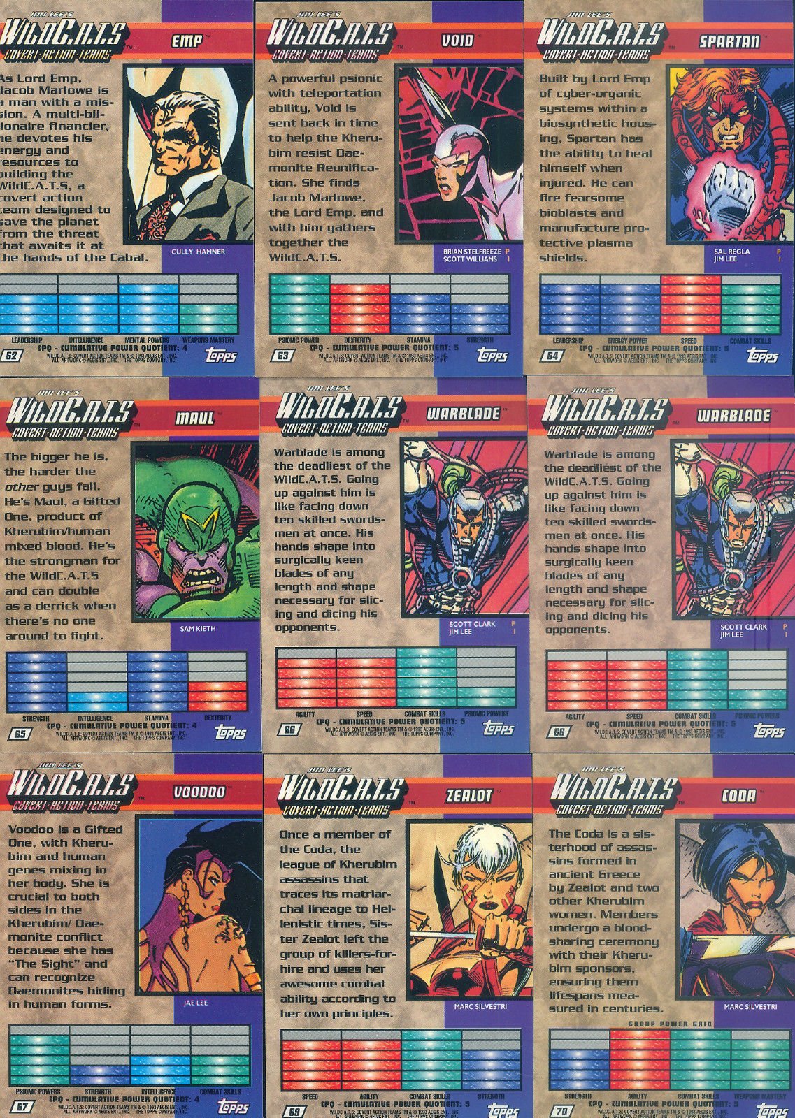 WILDCATS JIM LEE COVERT ACTION TEAMS 1993 TOPPS BASE CARD SET OF