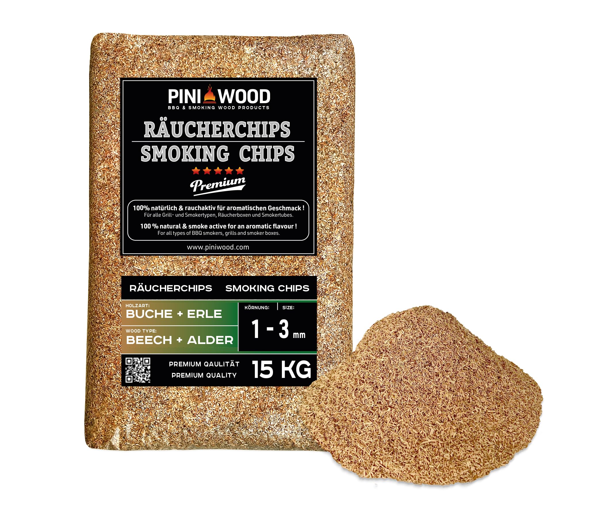 PINI Trucioli di legno di faggio e ontano misti, 15 kg, 1-3 mm