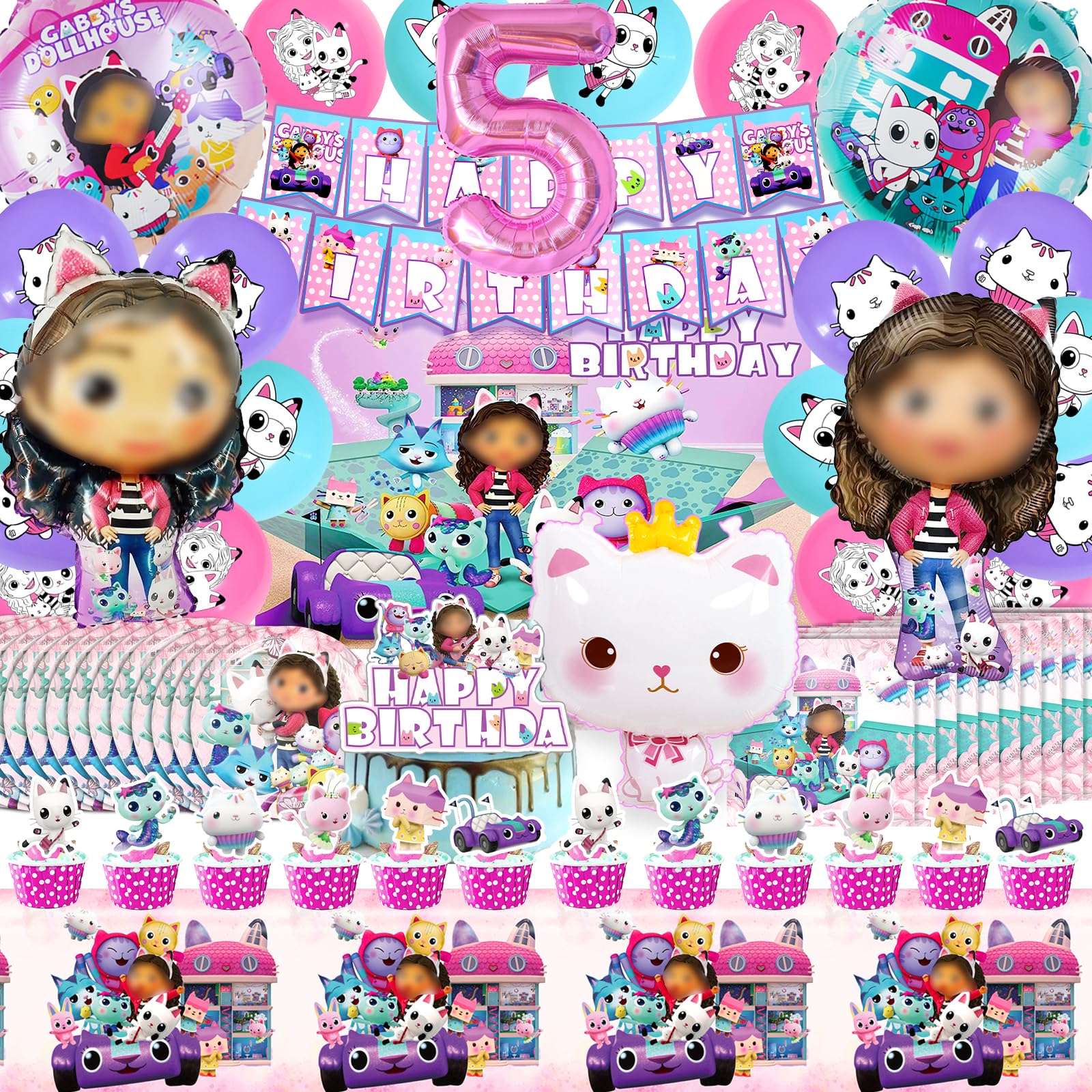 Gabbys Dollhouse Anniversaire Décoration 46 Pcs,Ballons Décoration