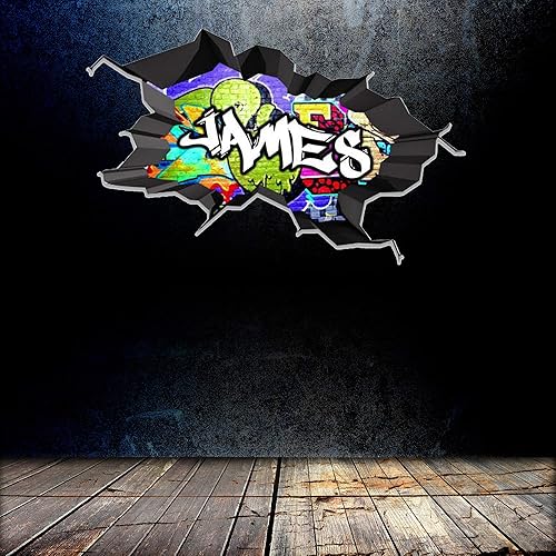 Miniatura 4 de Calcomanía de pared con nombre personalizado de graffiti 3D, calcomanía de vinilo artístico personalizado, extraíble, despegar y pegar, borde negro