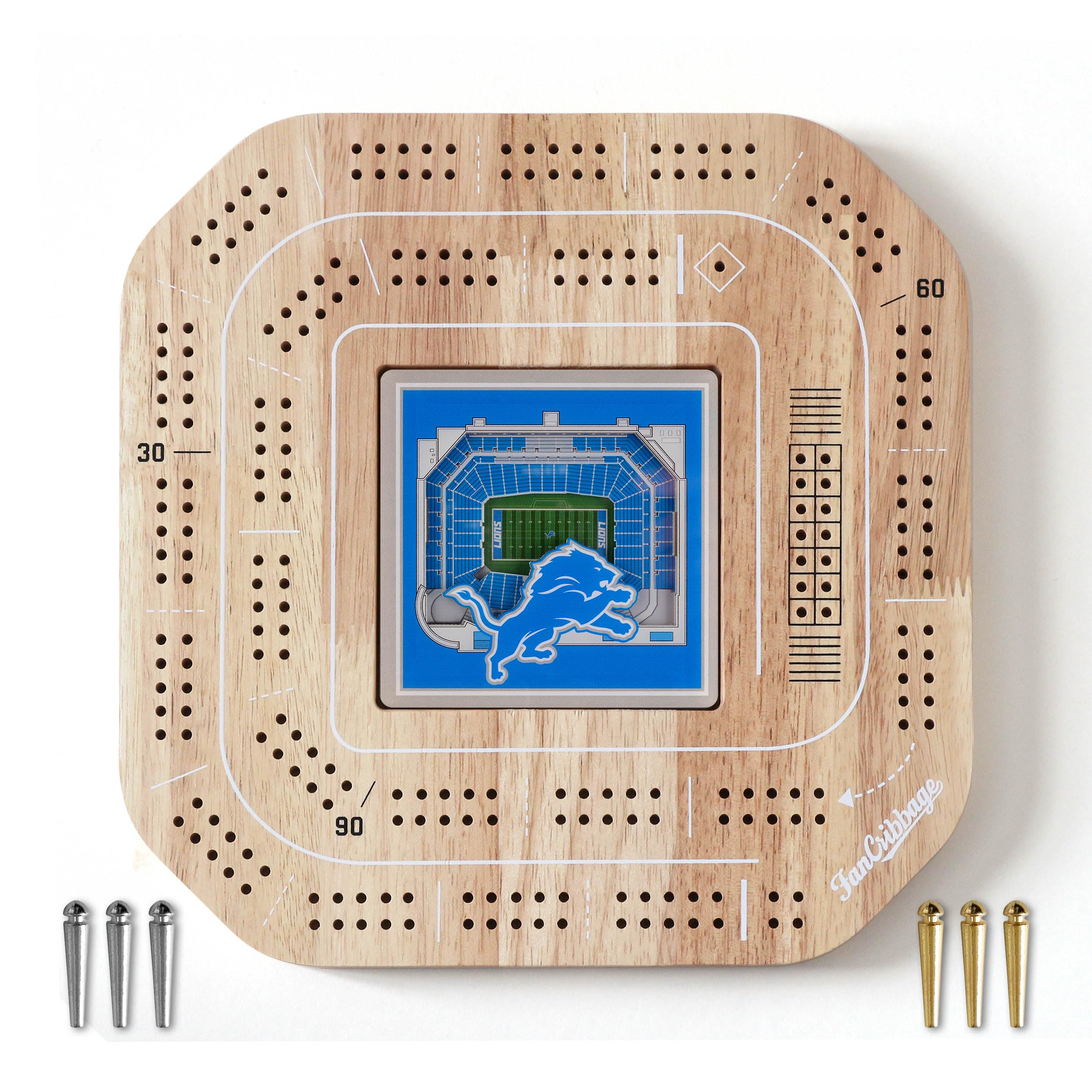 YouTheFan NFL Detroit Lions Licensed Fan Cribbage Wood Board Game