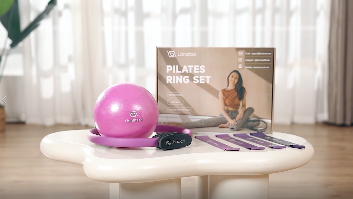 LIONSCOOL Pilates Ring Set - Includes Mini Ball & Latex Resistance