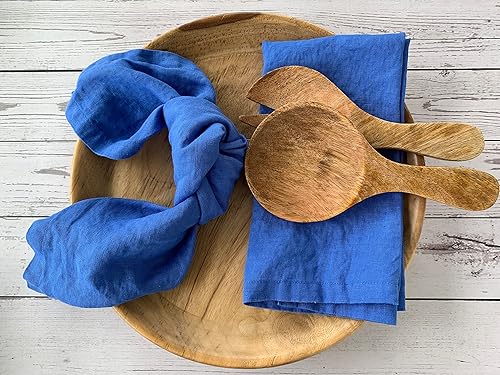 Miniatura 8 de Servilletas de lino 100% lino francés, servilletas de tela de lino puro lavado a la piedra, tamaño 18 x 18 pulgadas, juego de 4, Tropics (arándano)