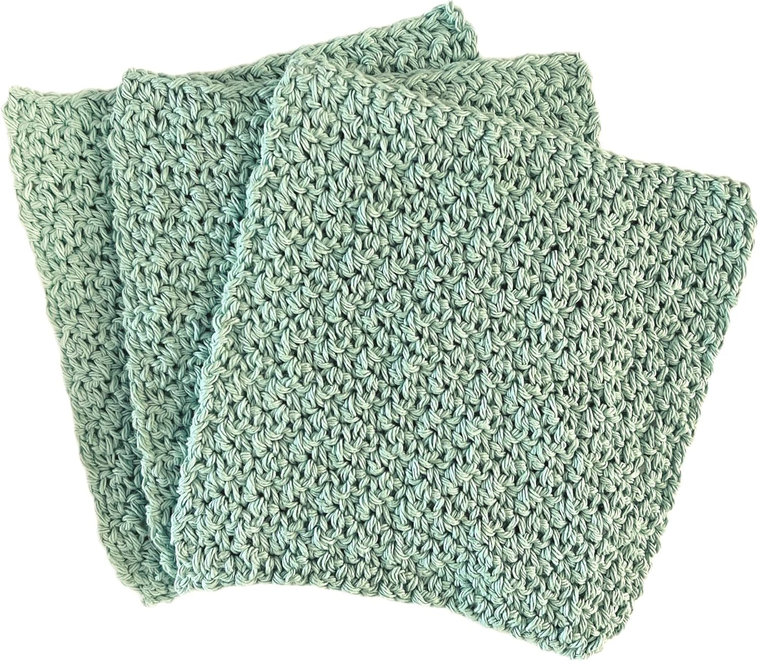 Crochet Dishcloth - Seaspray Green - 100% Cotton - Handmade - Set of 3 - Aprox 7x7 inches