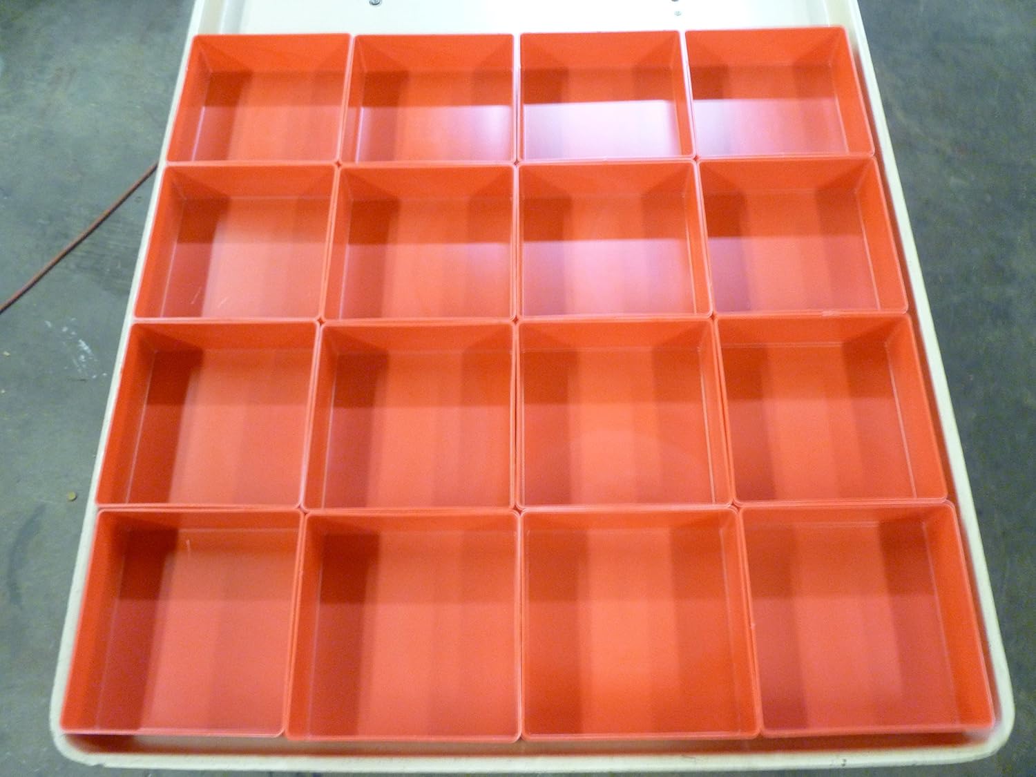 Tooling Storage & 48 3"x4"x3" deep Red Plastic Box Lista