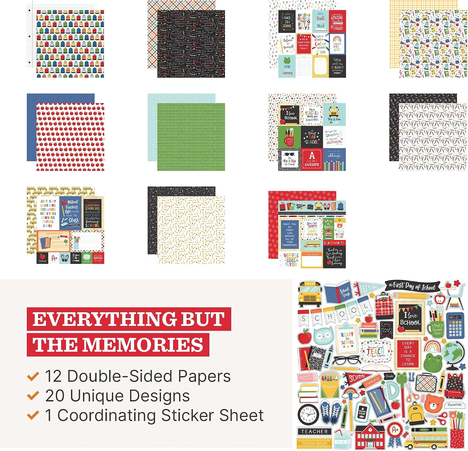 Echo Park I Love School Collection, 12x12 Double Sided Paper & Sticker Kit image 2