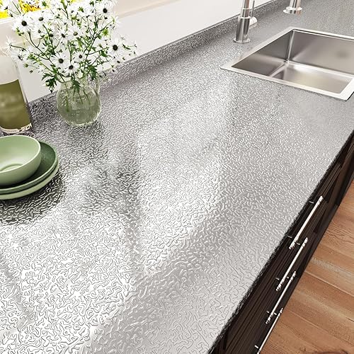 Miniatura 7 de WESTICK Papel tapiz de acero inoxidable para cocina, calcomanías de pared a prueba de aceite, papel adhesivo impermeable para encimeras, adhesivo de