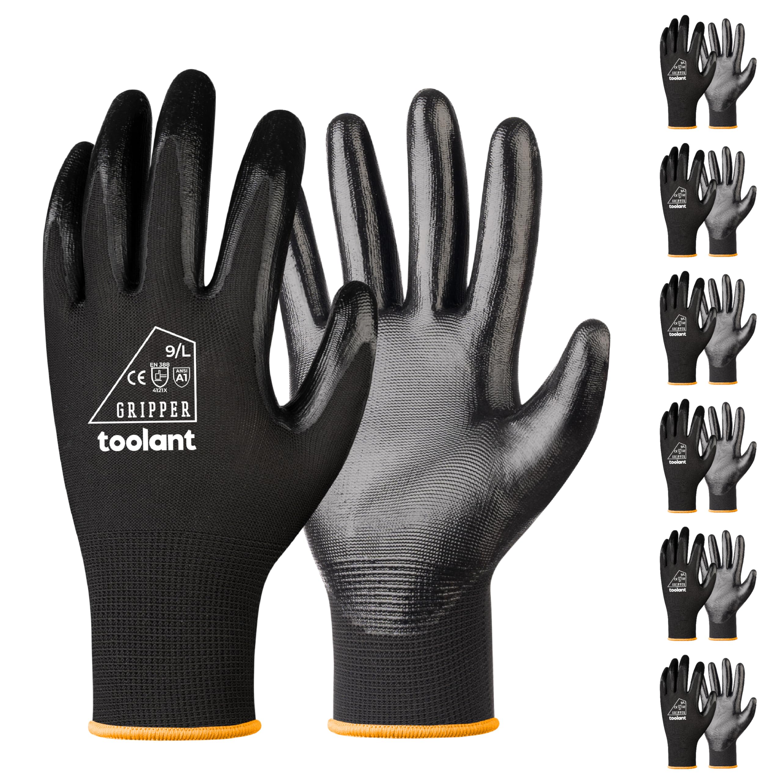 toolant Nitrile Coating Work Gloves for Men Superior Oil Resistance, 6 works Bulk Safety Work Gloves with Grip, Touch Screen
