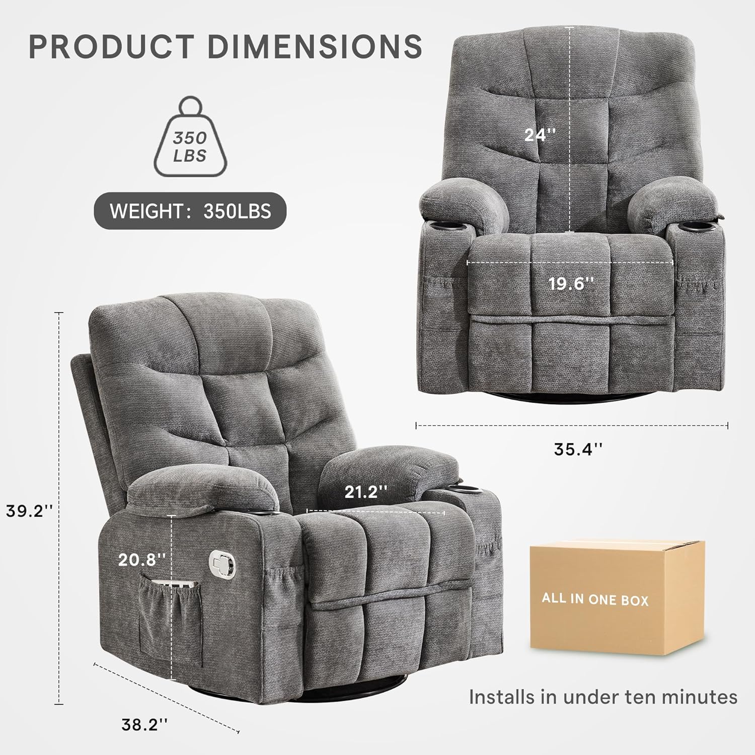 360°Swivel Rocker Recliner Chair,Rocking Recliner Chair with Adjustable Backrest for Adults,Upholstered Fabric Rocking Chair Swivel for Bedroom,Living Room,Grey