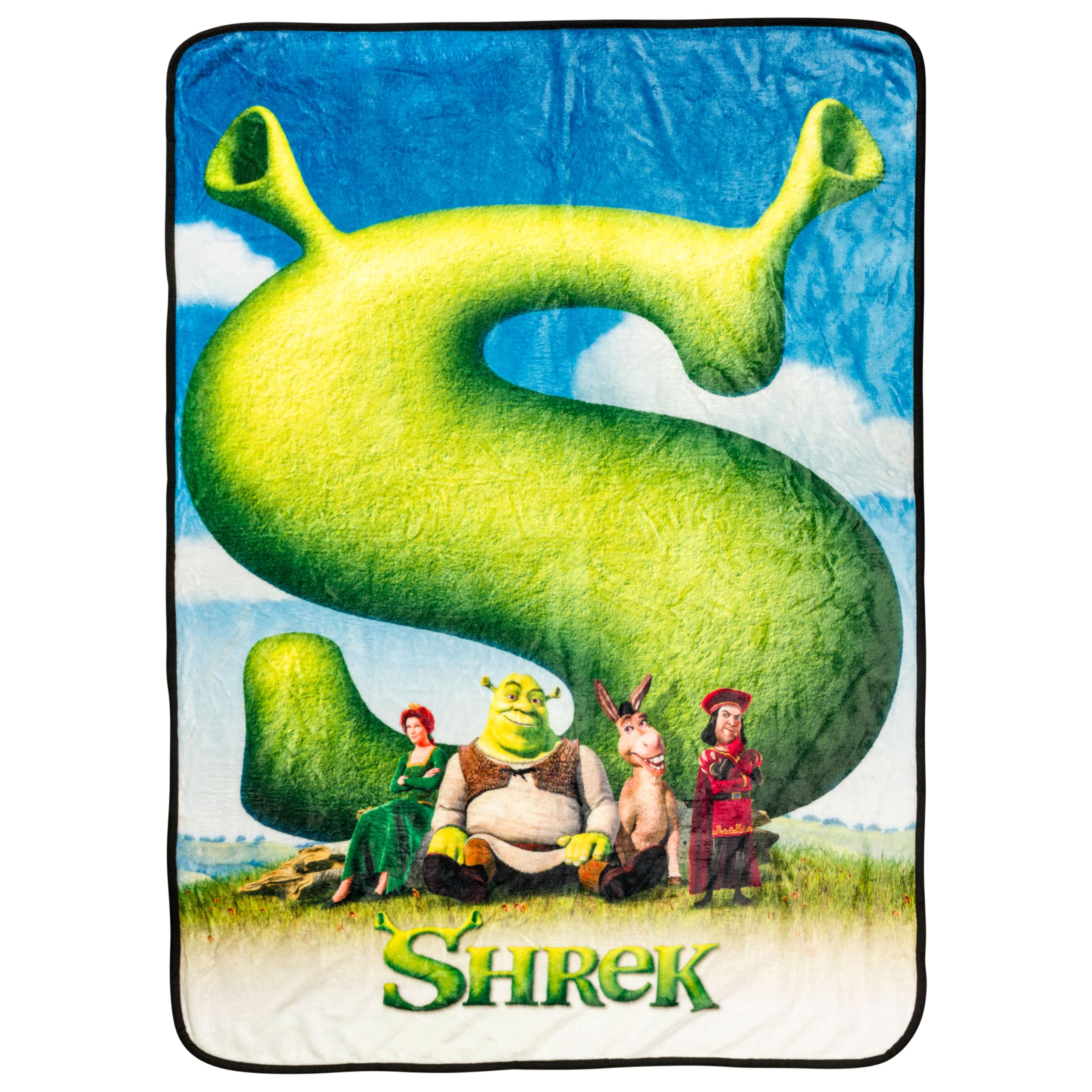 Silver Buffalo Shrek Movie Poster Featuring Donkey, Princess Fiona, and Lord Farquaad 45" x 60" Fleece Throw, Soft and Cozy Blanket, 250 GSM