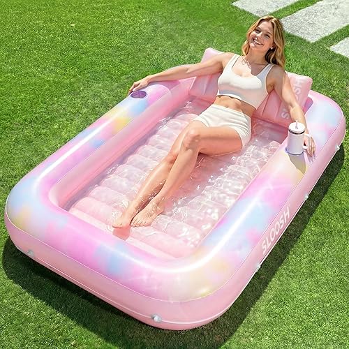SLOOSH Inflatable Tanning Pool Lounger Float, 70" x 46" Pool Floats Adult with Pillow, 4 in 1 Suntan Tub Raft Floatie,Sunbathing Bed Lounge for