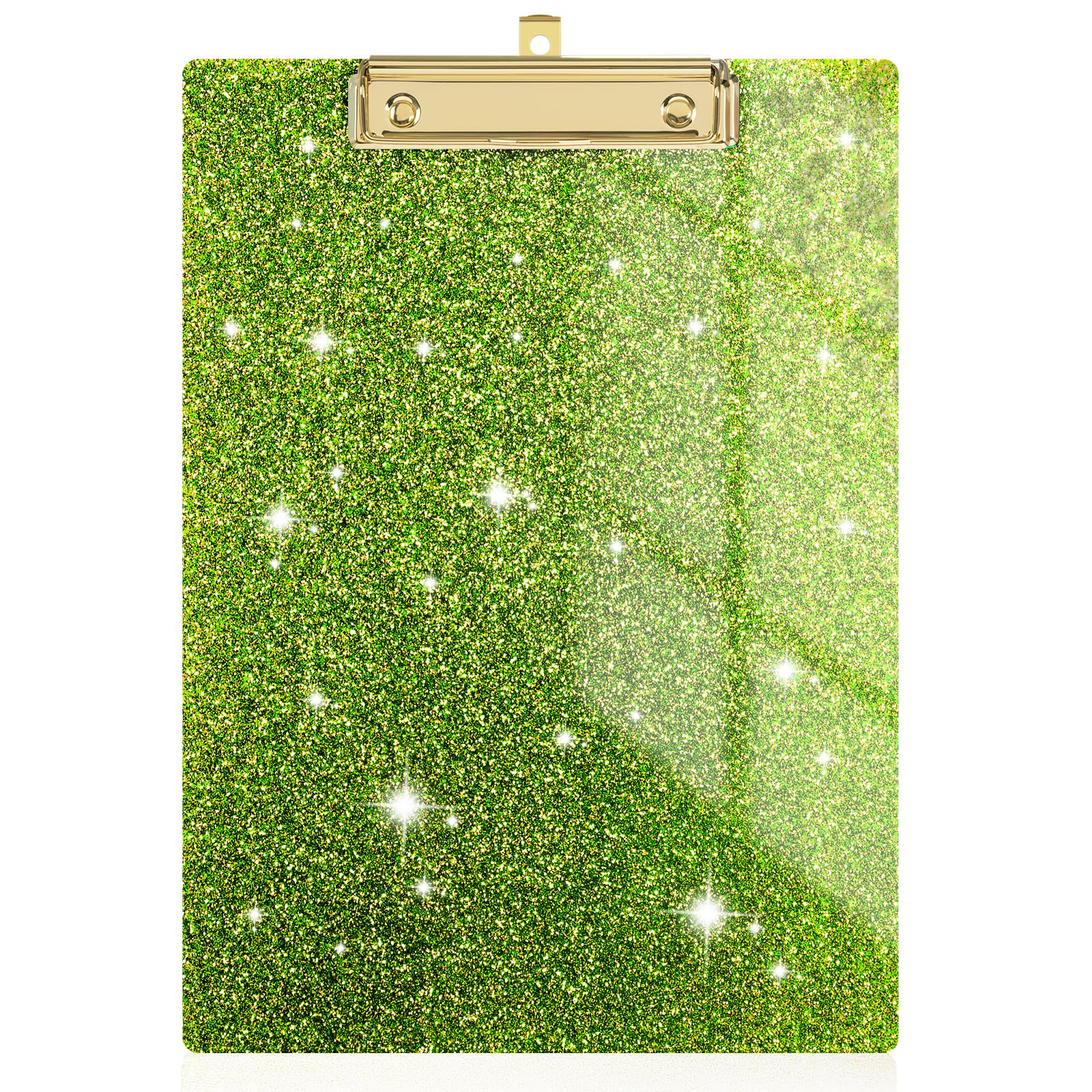 Rimilak Acrylic Glitter Clipboards, Sparkly Board with Low Profile Gold Clip, Designed for Classroom School and Office Use, A4 Letter Size 9 x 12.5 in, Light Green