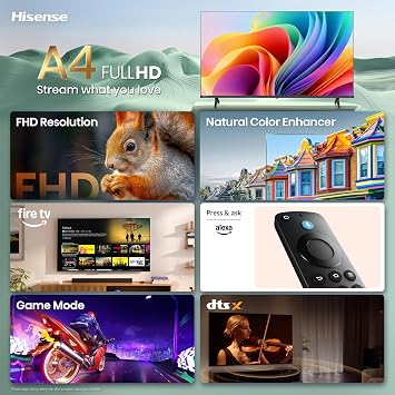 Hisense 40-Inch Class A4 Series FHD 1080p Smart Fire TV (40A4NF) - DTS Virtual: X, Slim Bezel Design, Alexa Built in, Streaming TV, Black