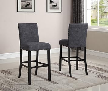 Fabric Bar Stools with Nailhead Trim, Set of 2, Grey