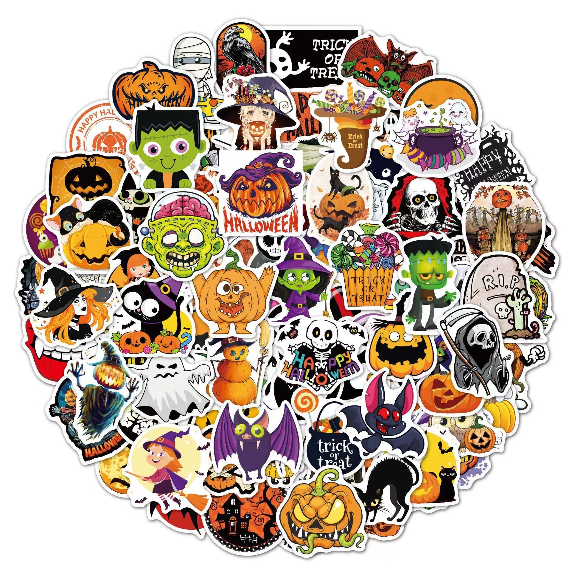 100 Calcomanías De Halloween - Murciélagos, Brujas, Calabazas Holográficas Y Brillantes Para Decorar