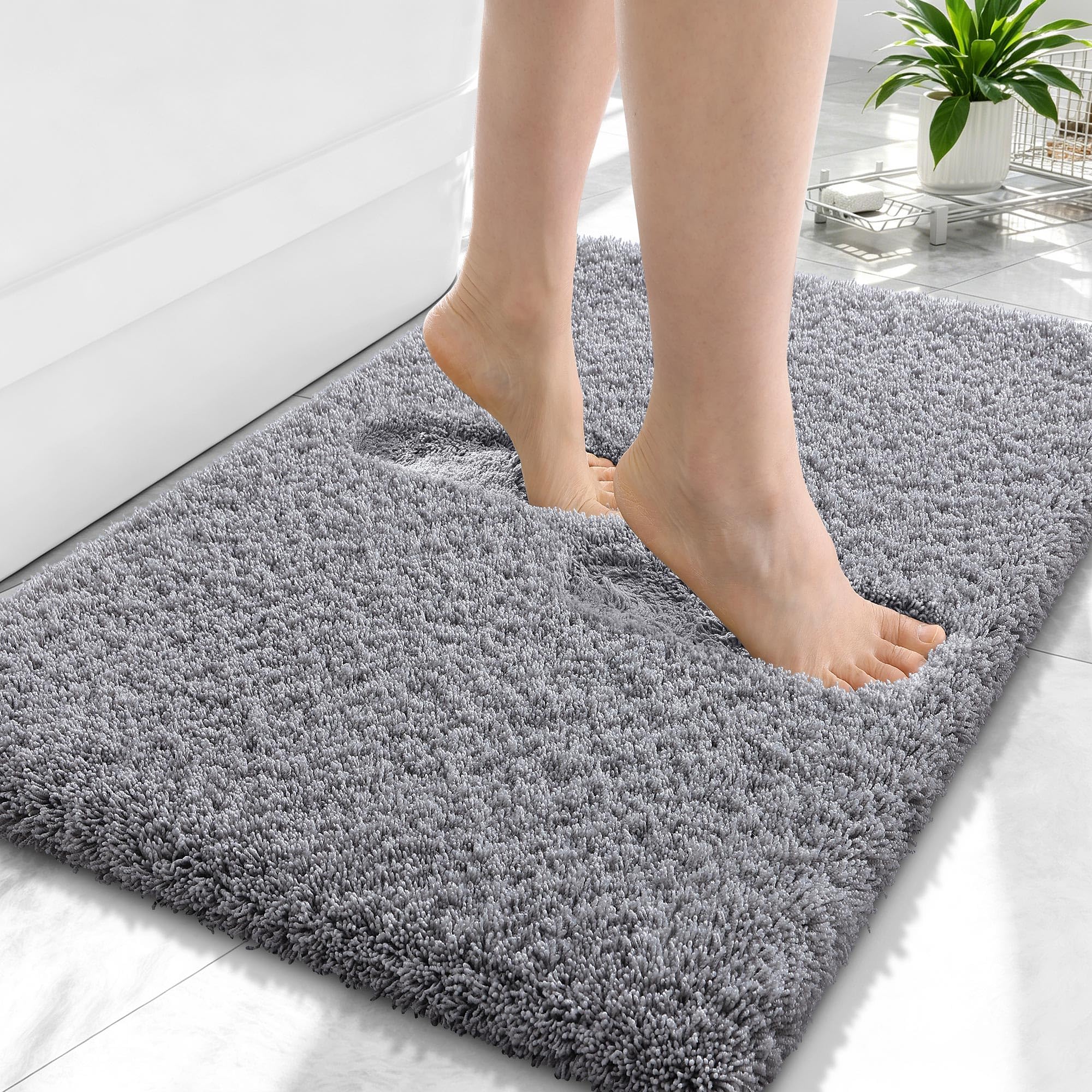 OLANLY Microfiber Small Bathroom Rugs 24x16, Soft Absorbent Bath Mat, Grey