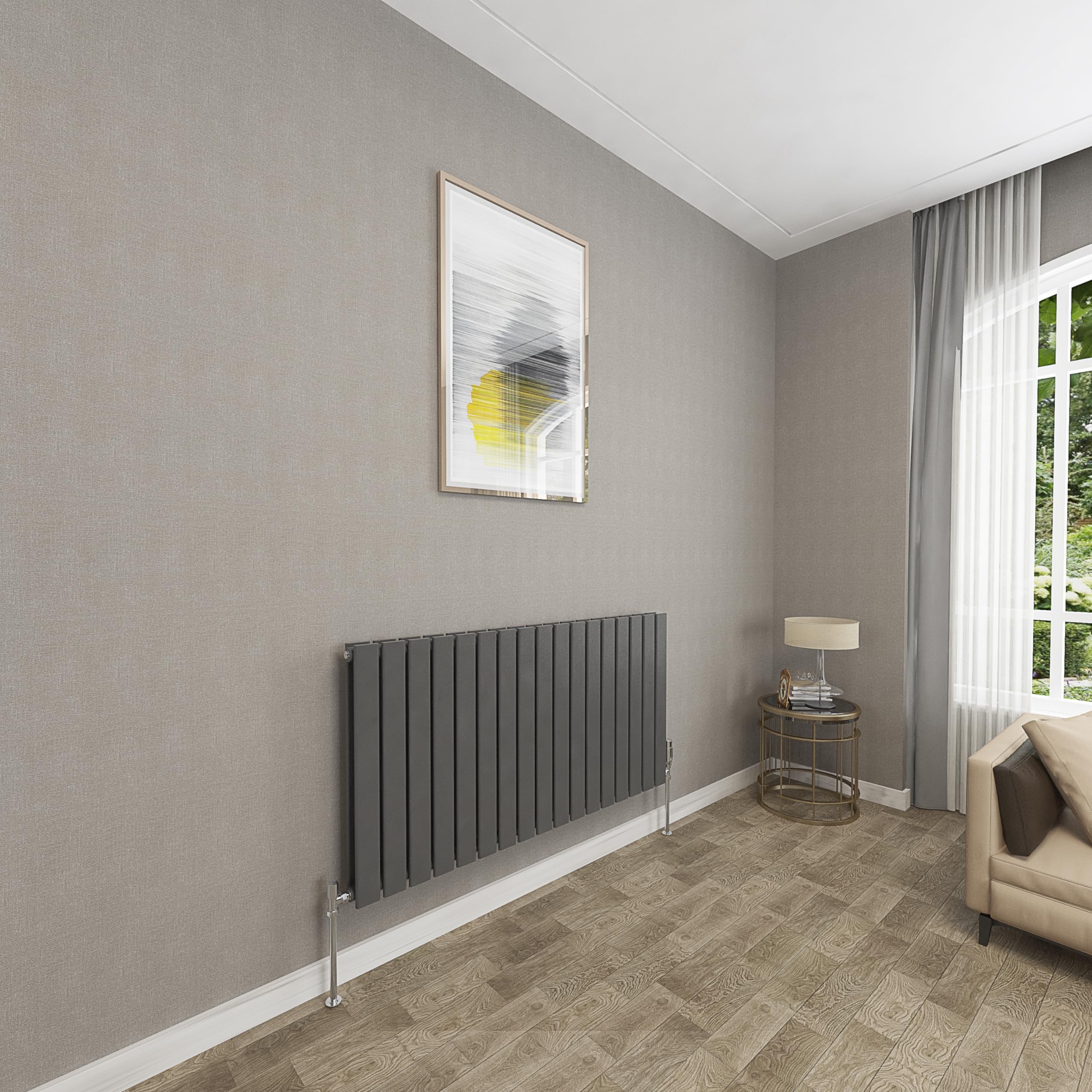 Sky bathroom | 600x1156mm Horizontal Designer Radiators Anthracite Flat Panel Double Panel Central Heating Radiator