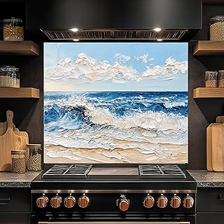 Ocean Wave Glass Backsplash, Tempered Glass Backsplash, Glass Backsplash...