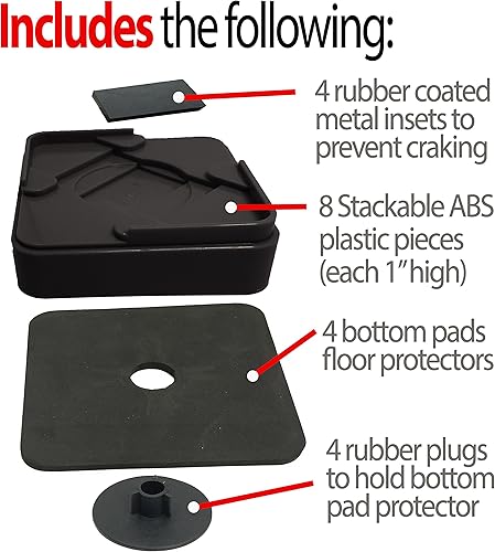 Miniatura 5 de iPrimio Elevadores de cama apilables, se adaptan a ruedas giratorias, cuadrados, resistentes, paquete de 8 unidades, bloques de elevación de cama,