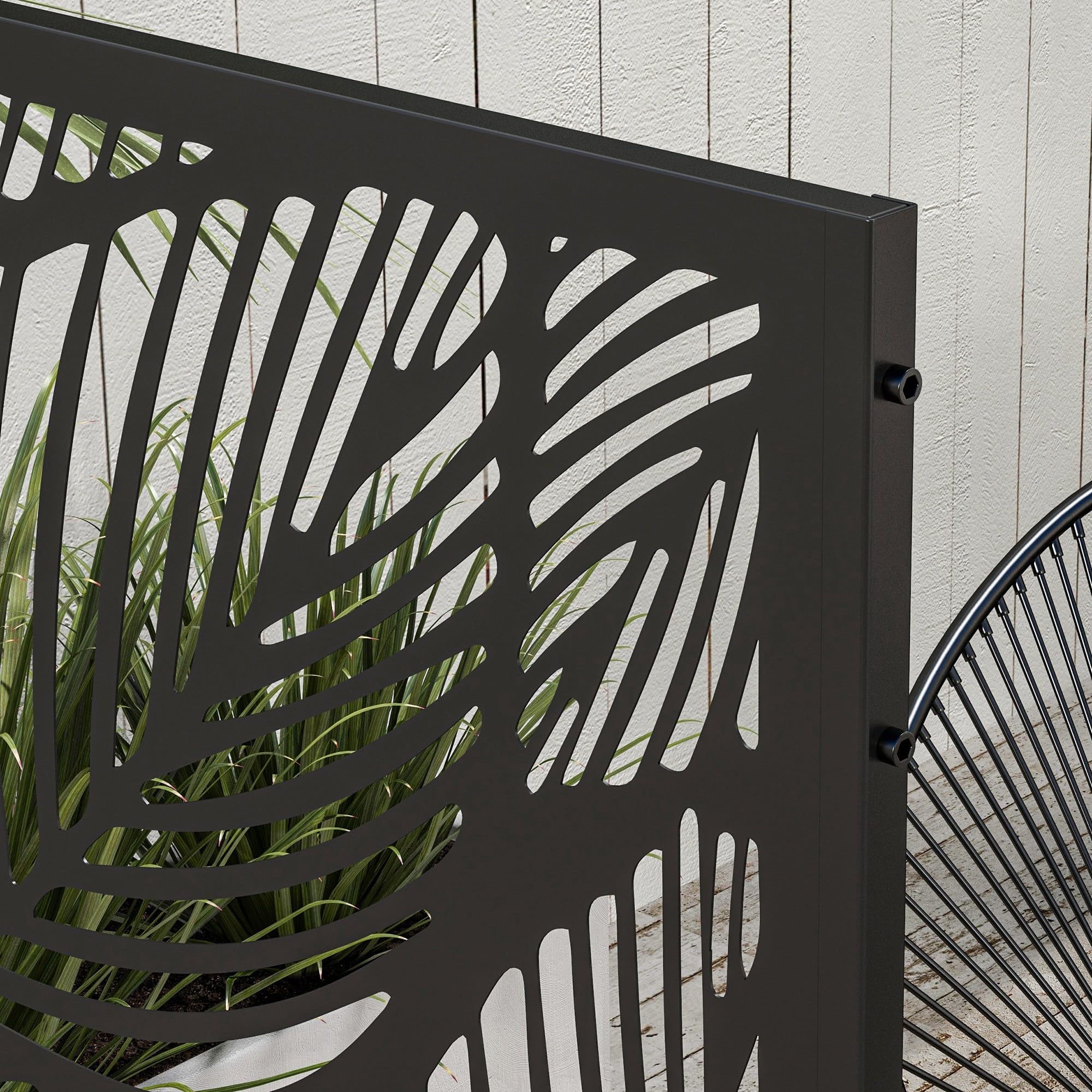 Outsunny Raumteiler 3-teilig 122 x 198 cm Gartensichtschutz Stahl Schwarz