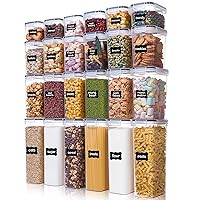 Vtopmart 24-Pc Airtight Food Storage Containers with Lids - BPA-Free Plastic Set for Kitchen Pantry, Cereal, Flour, Sugar - 4 Sizes + 24 Chalkboard Labels, Black