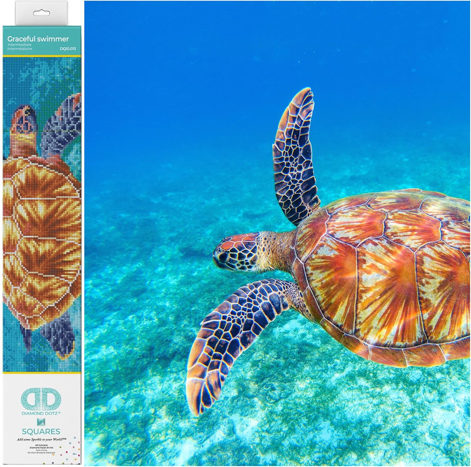 DIAMOND DOTZ Graceful Swimmer Turtle Diamond Painting Kits for Adults - Diamond Art Kits a Relaxing Creative Craft Kit with Dotz Gems 14.6"x20.5"