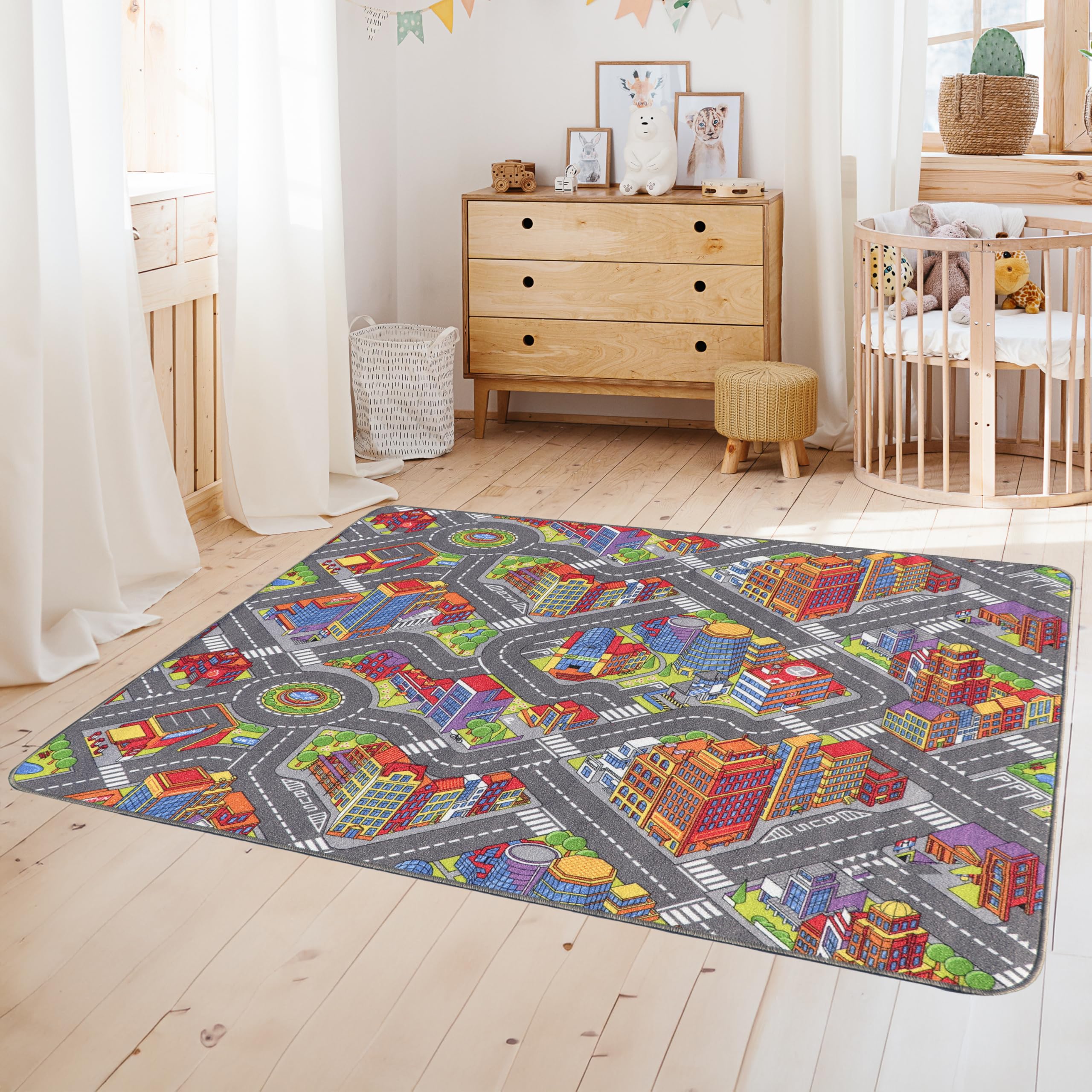 Tapis De Jeu Miami 200x140cm - Circuit Ville Avec Routes, Parkings, Bâtiments, Dos Antidérapant, Compatible Chauffage Au Sol