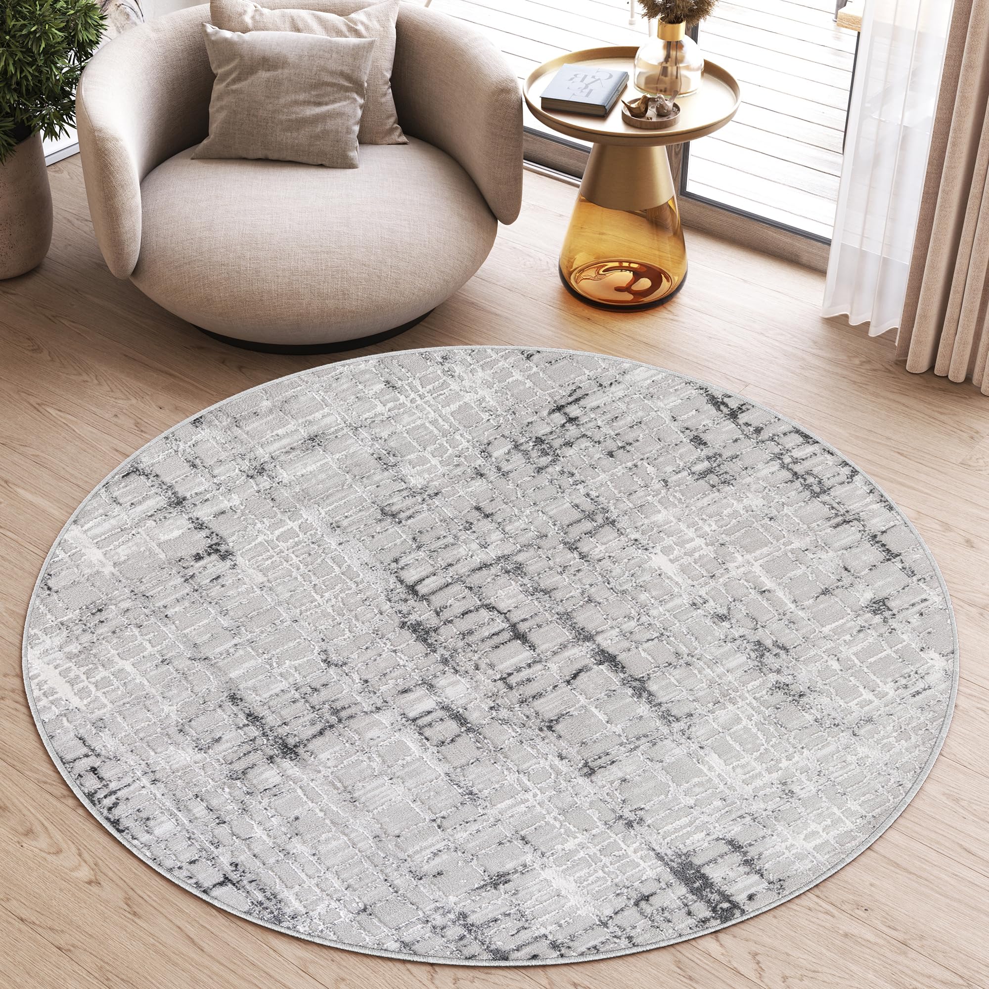 TAPISO Sky Redonda Alfombra de Pelo Corto Suave Moderna Gris Efecto 3D Alfombra de Salón Dormitorio Habitación Pasillo Sala de Estar Oeko-Tex 120 x 120 cm