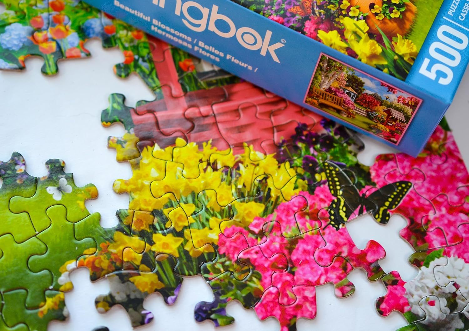 Springbok 500 Piece Jigsaw Puzzles - Set of 2 Alan Giana Images - Beautiful Blossoms and Stairway to Serenity