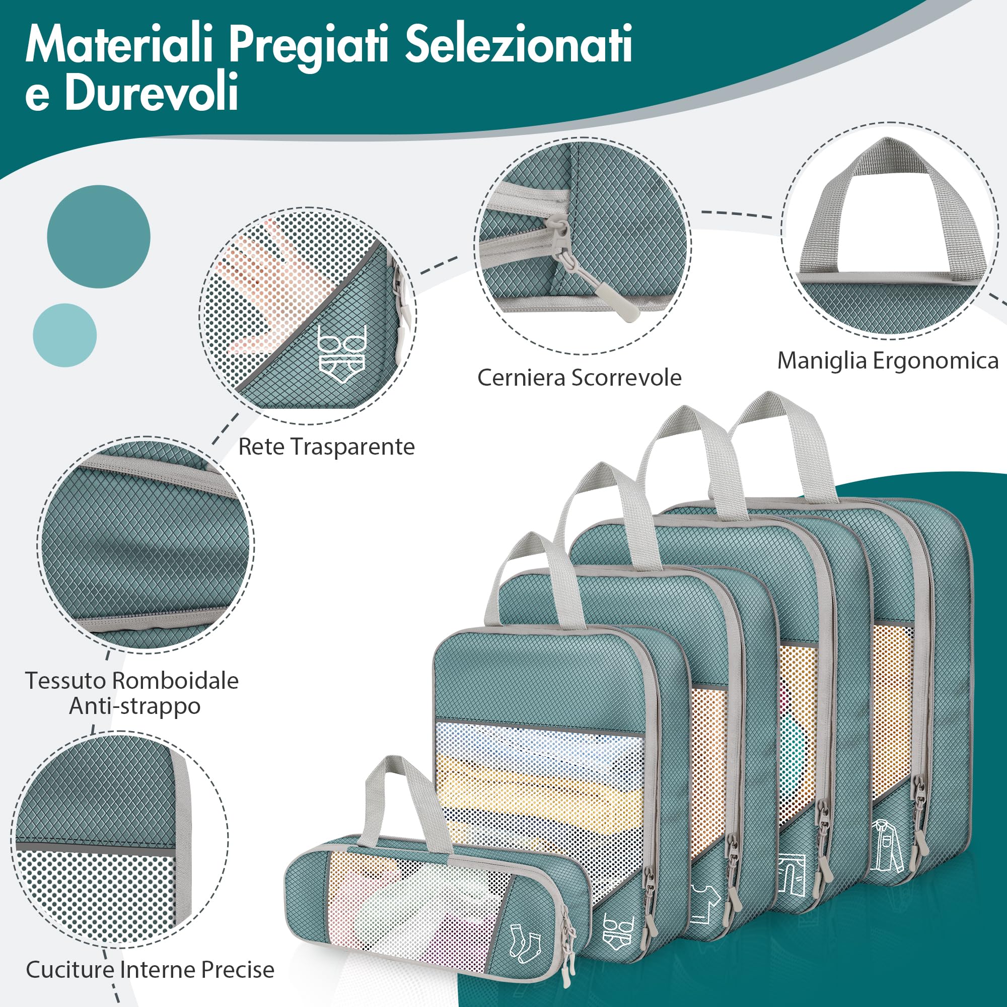 Set di organizer per valigie, 10 pezzi, a compressione, impermeabili Set di organizer per valigie, 10 pezzi, a compressione, impermeabili