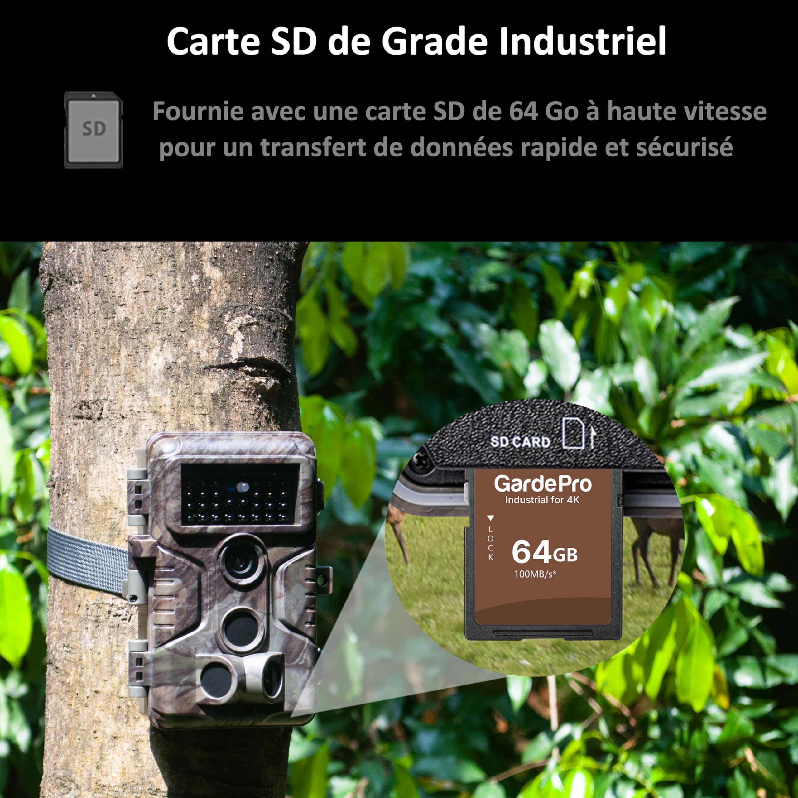 GardePro A3S Camera de Chasse, Carte SD de 64 Go, 64MP 1296P H.264 Vidéo | Camera Chasse Sans Lueur 940 nm, 0,1s Camera Detecteur de Mouvement, Camera Vision Nocturne Animaux, Piege Photographique