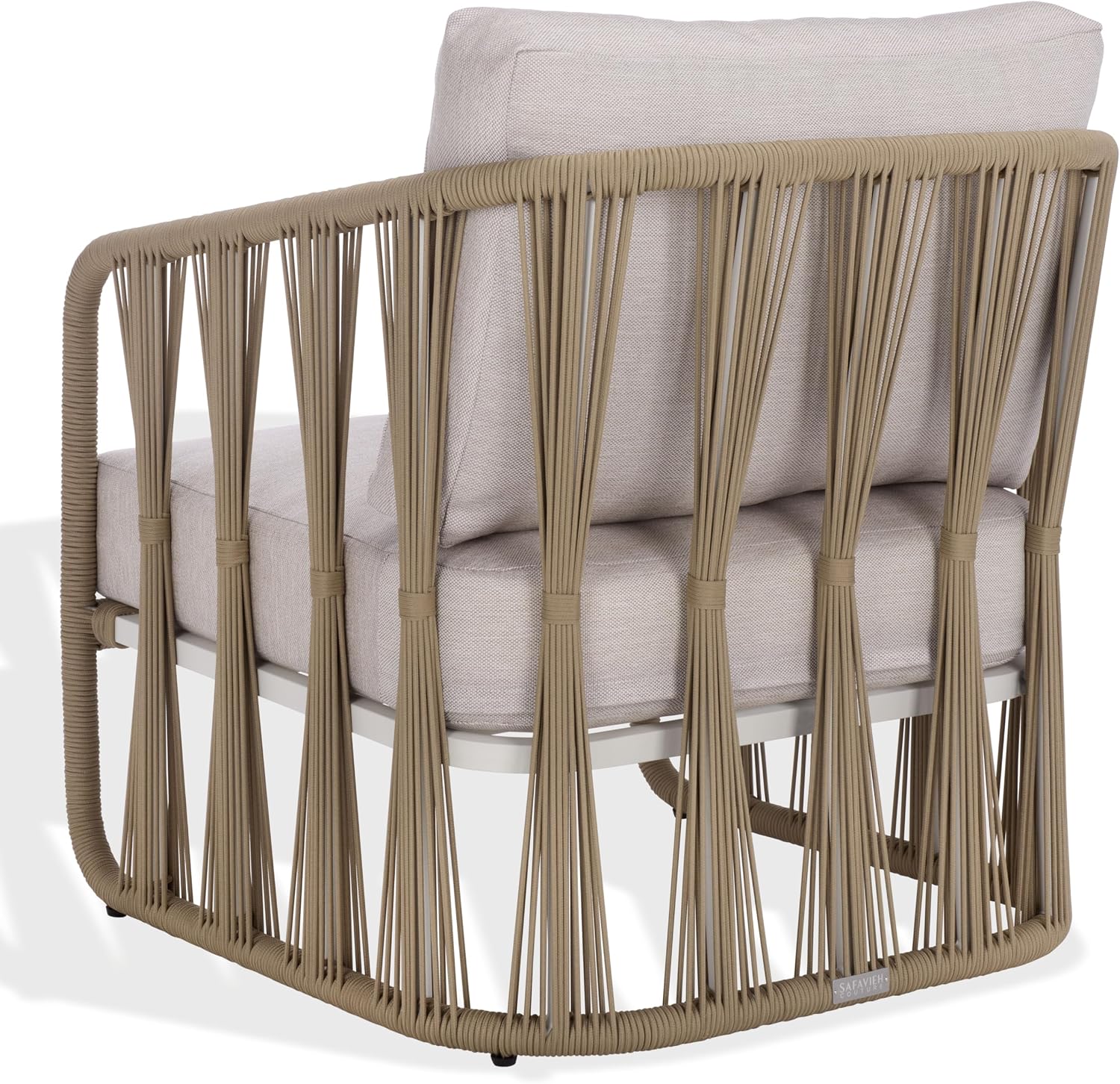 SAFAVIEH Couture Outdoor Patio Furniture Collection - Franklyn Tan & Beige Rope Accent Chair, Aluminum Frame with Cushions, Fully Assembled (CPT4014B)