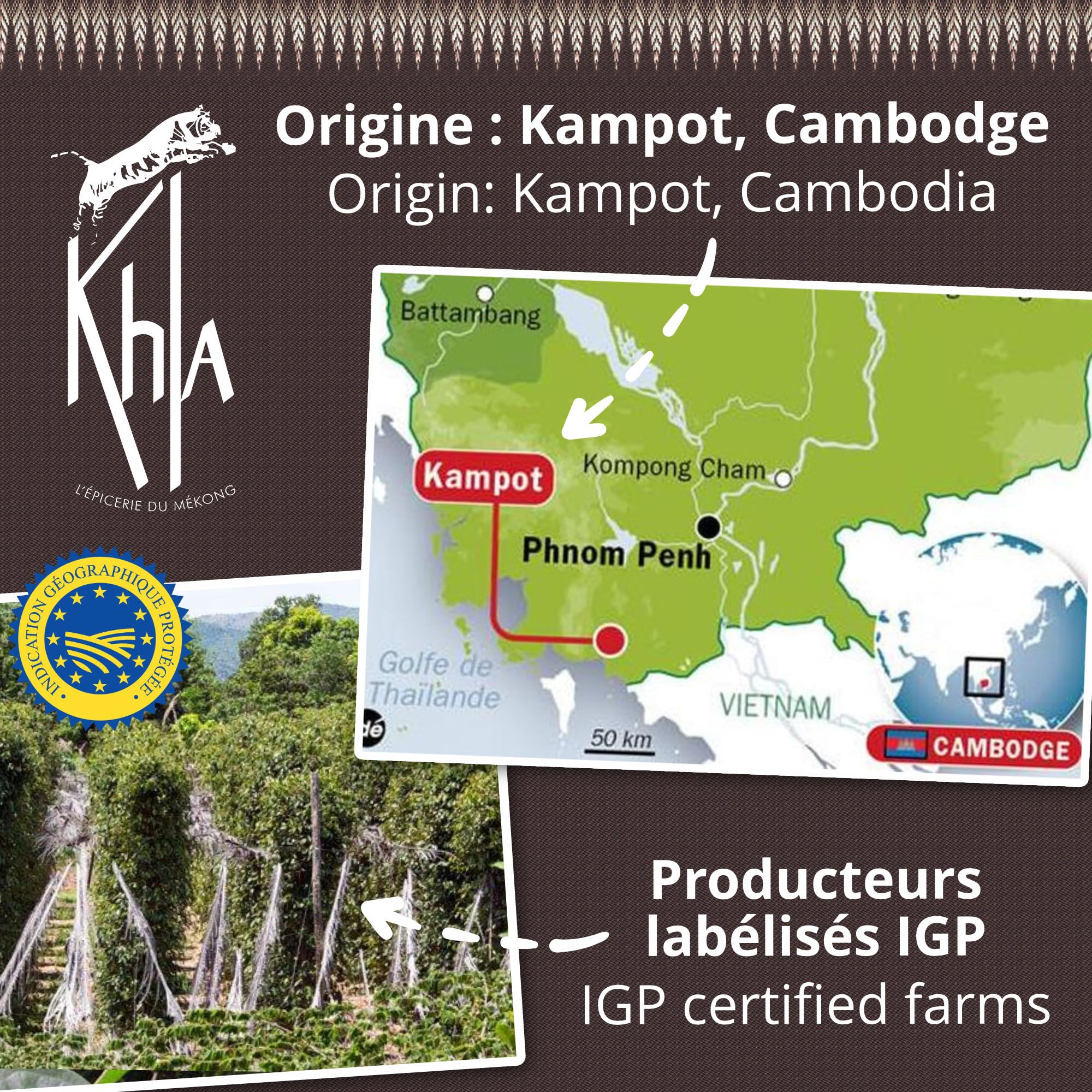 Khla - Poivre Noir de Kampot Certifié Bio 4 kg - Sachet Poivre en Grains Biologique - Grand Cru, Rare & Délicat - Ingrédient Cuisine Épice - Production Limitée - Direct Producteur - Origine Cambodge