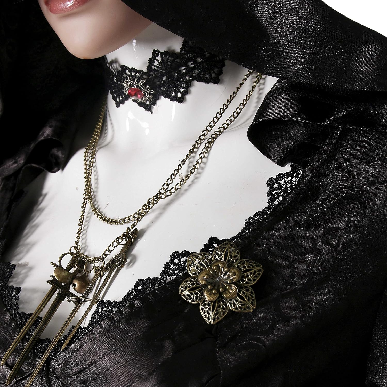 FOGHORN Womens Cosplay Costume Village Vintage Vampire Lady Long Black Dress Halloween Party Outfit - Image 5