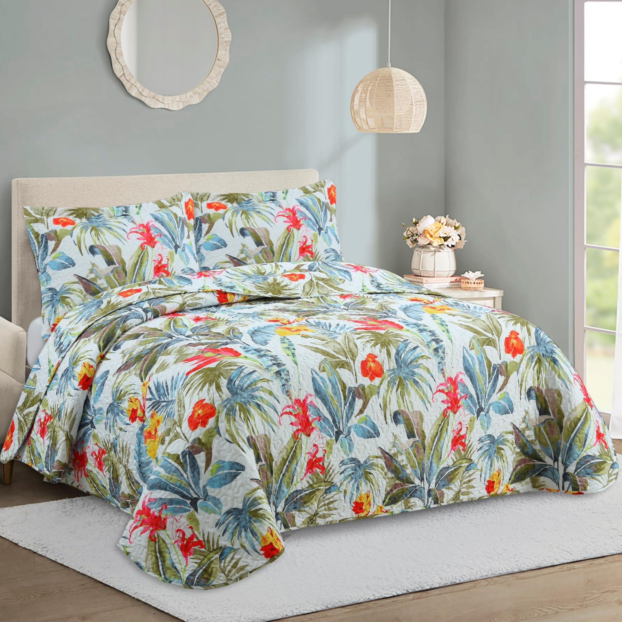 Colcha Boutí Cama 135 (235x270) Estampada para Verano y Entretiempo - Algodón y Poliéster - Cubrecama Ligero y Transpirable con 2 Fundas de Almohada (50x70) – Acabado en Punta Redonda (Esparta)