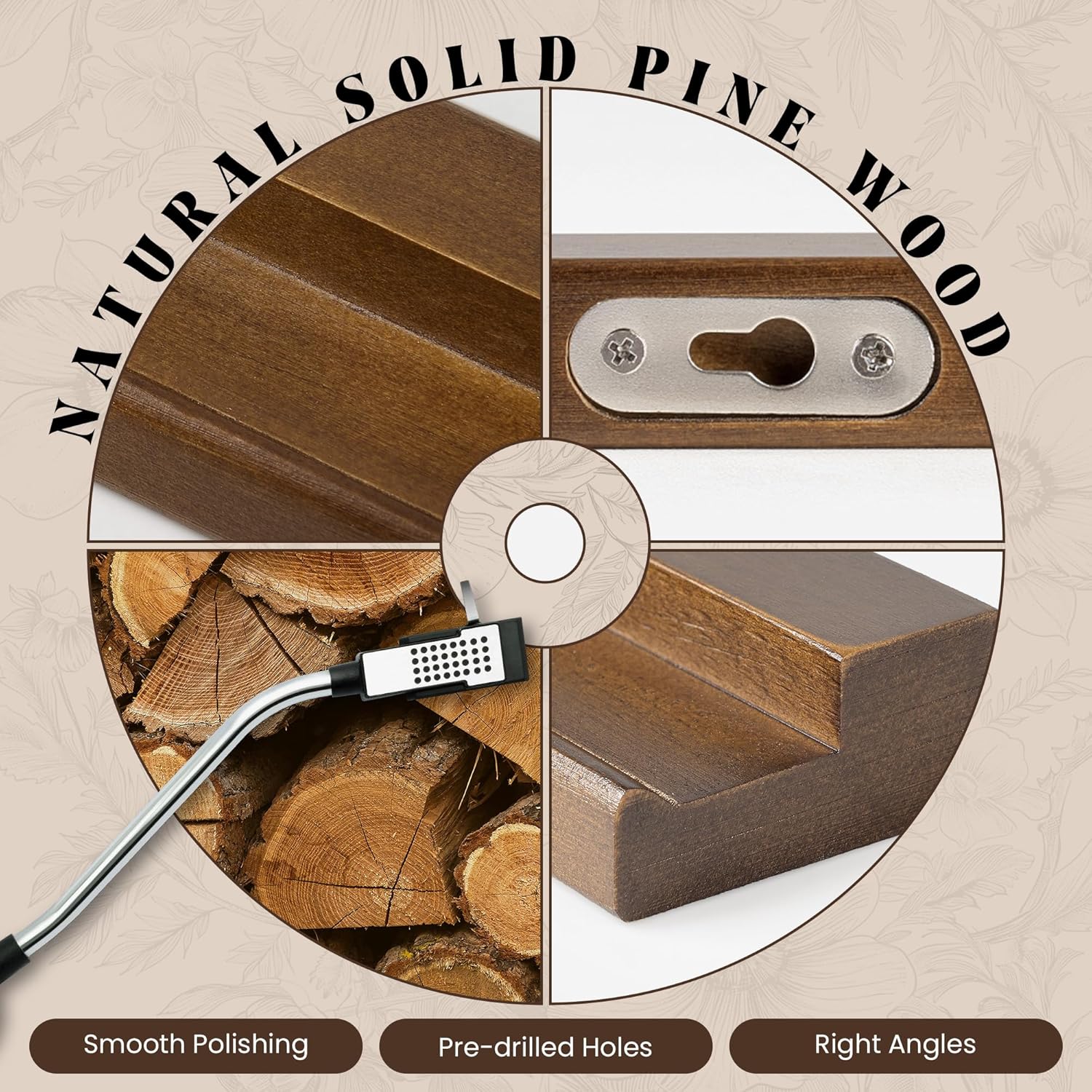 RICHFOCUS Vinyl Wall Mount, 6 Pack Solid Wood Record Shelf, Album Record Holder Display, 12 inch Floating Shelves for Wall, Magazine Shelf, Kids Bookshelf for Bedroom, Living Room, Walnut Walnut 6 Pack