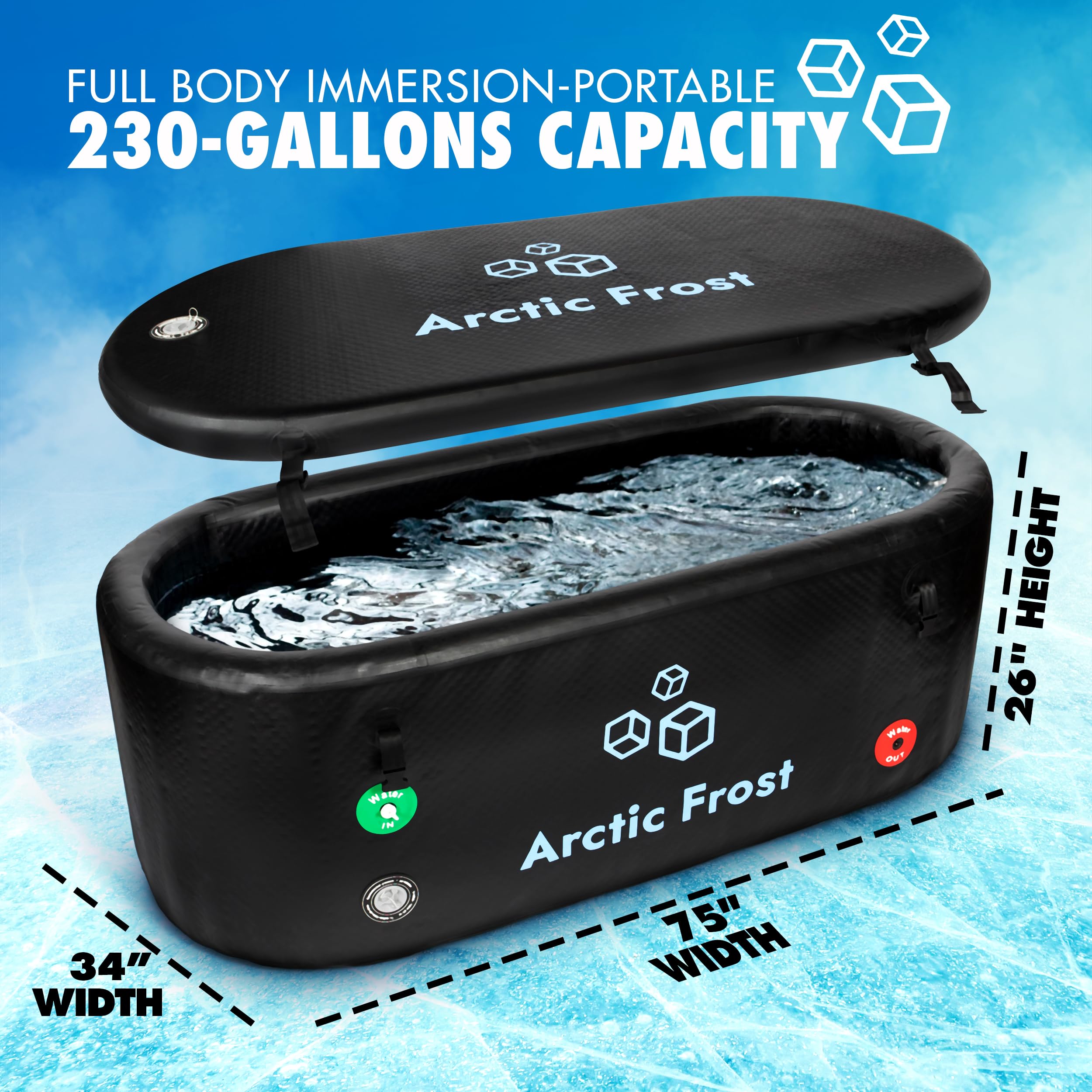 XLarge Oval Professional Ice Bath Tub-230 Gallon Inflatable Cold Plunge- Portable Lightweight Easy to Set Up for Full Cold Water Immersion, Faster Recovery (Black, Extra Large Ice Bath (75x34x26)