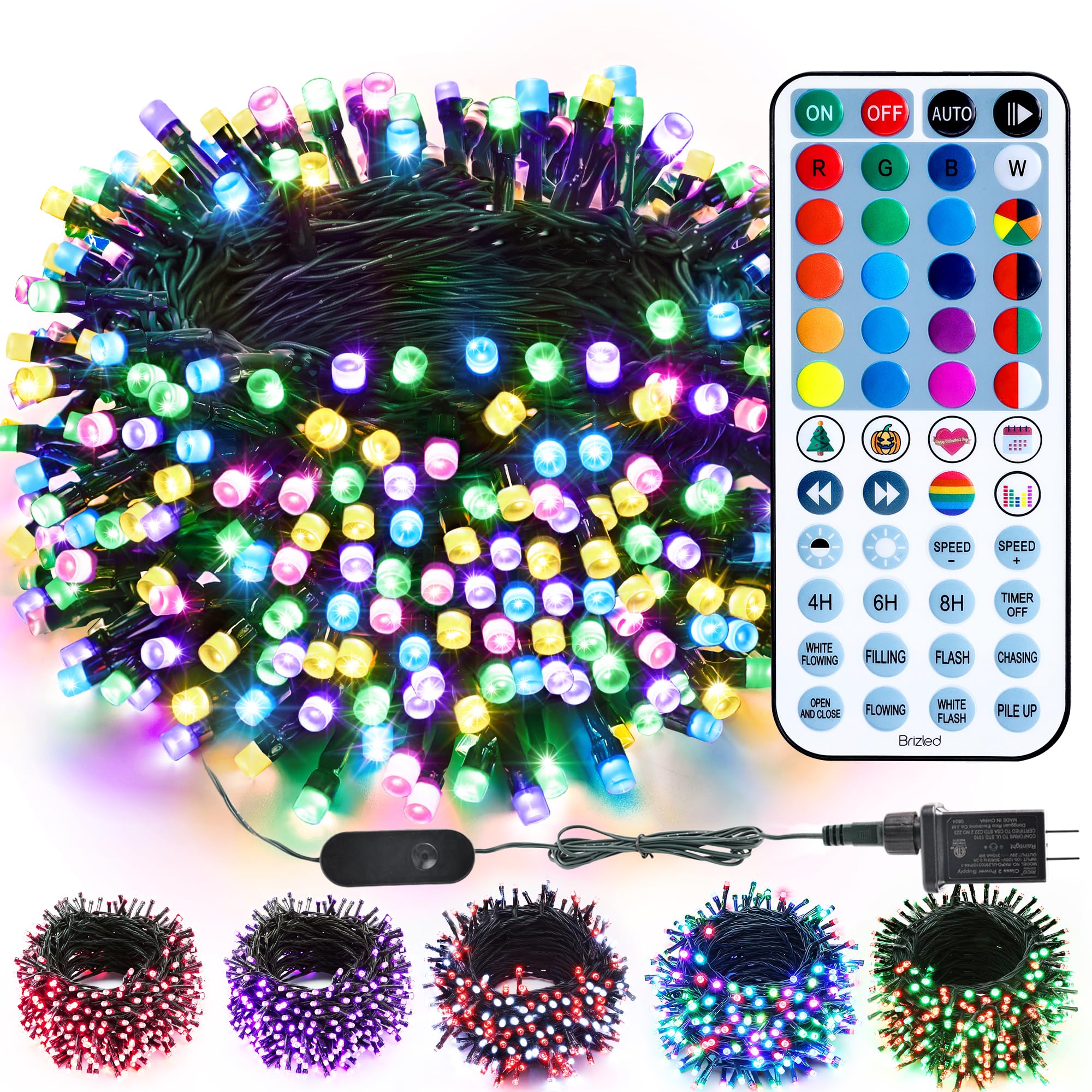 Brizled Color Changing RGB Christmas Lights, 66ft 200 LED Easter String Lights Music Sync, 120+ Modes Remote Dimmable Outdoor Mini Tree Light Indoor Plugin for St Patrick's Day Xmas Halloween