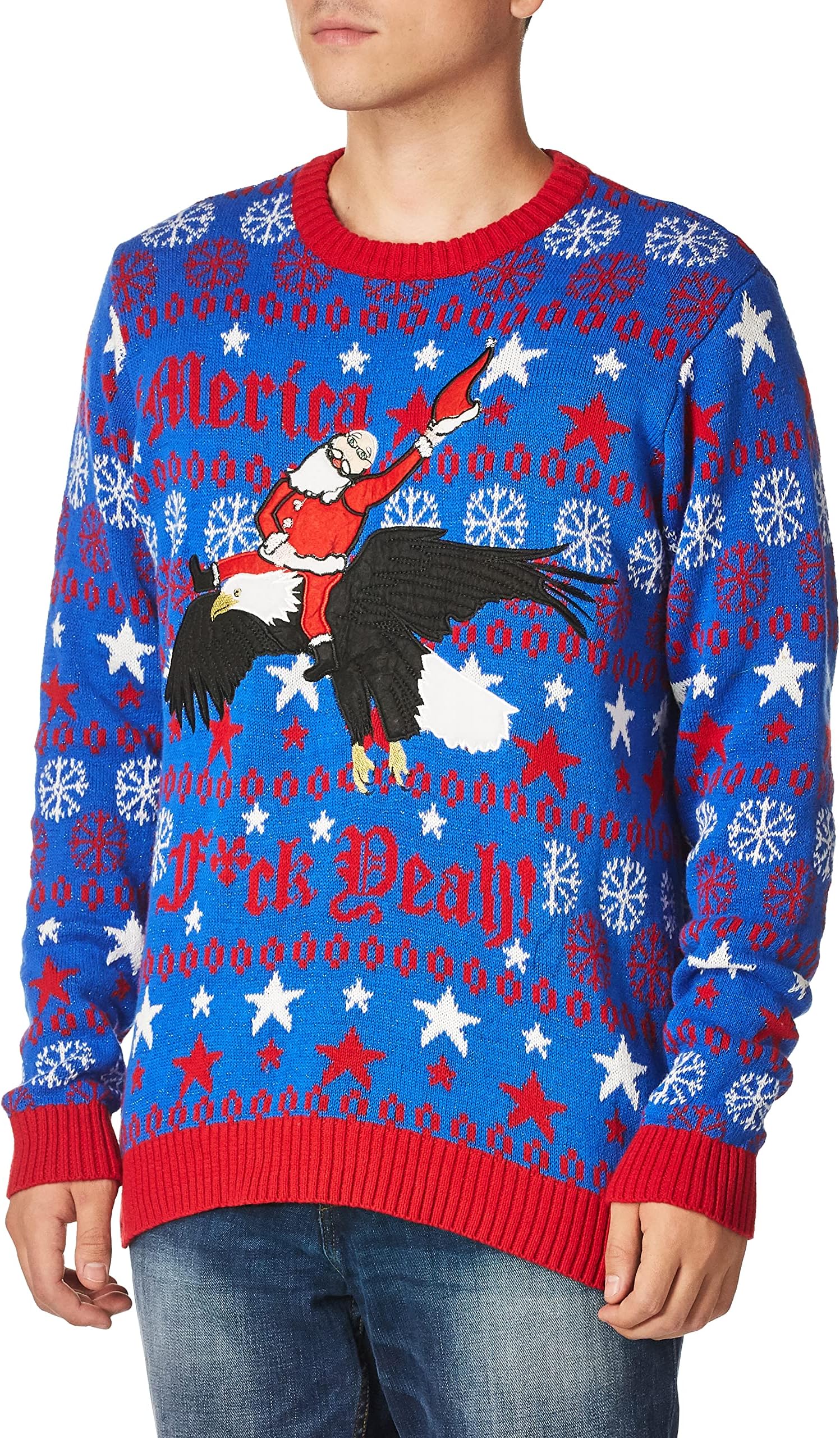 Blizzard Bay Men's Santa Bald Eagle Ride Ugly Christmas Sweater