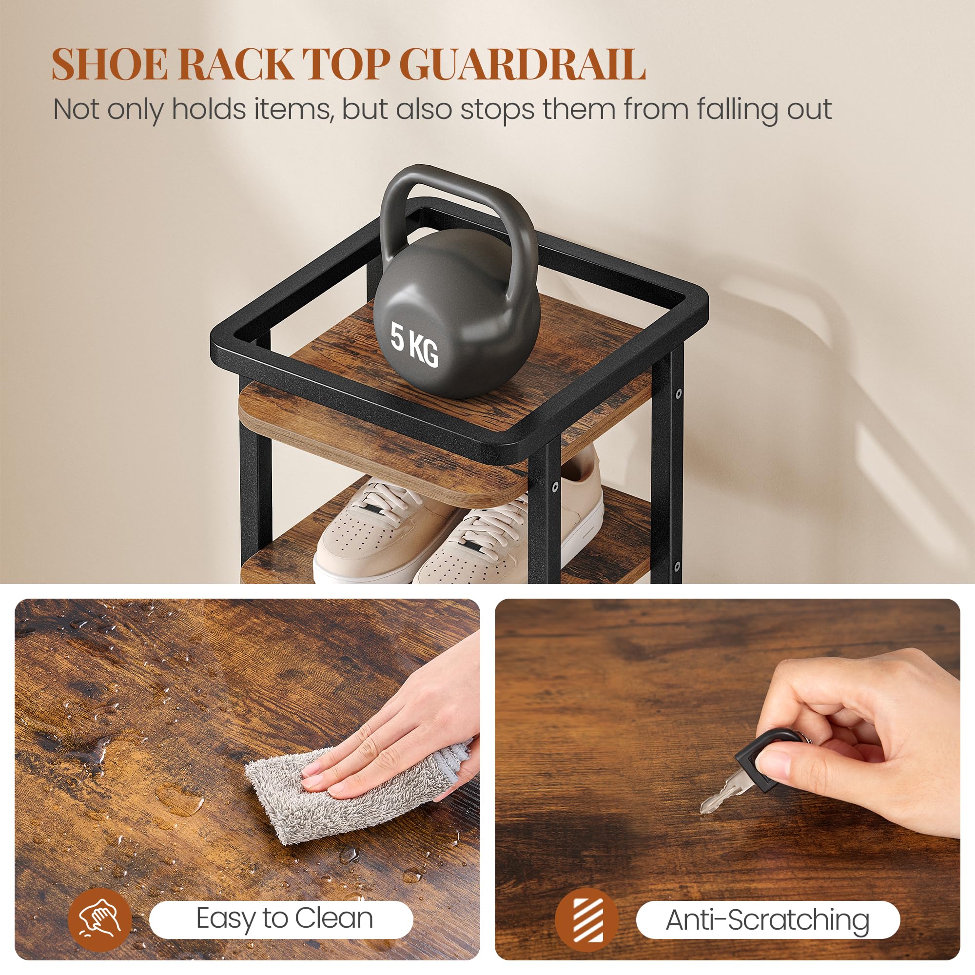 HEXCELEN Vertikales Schuhregal, 10 Ebenen Schuhregal, Braun und Schwarz